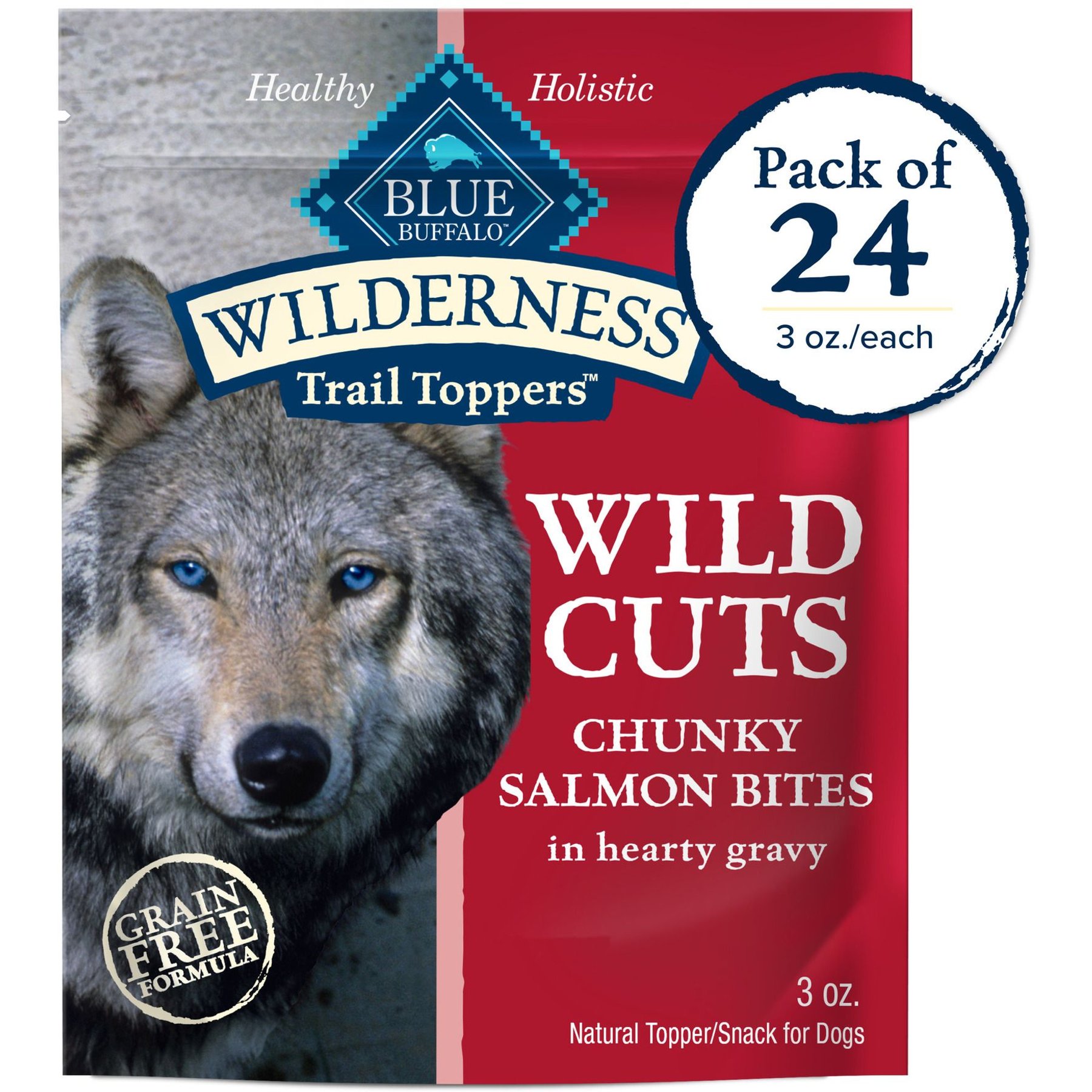 Blue Buffalo Wilderness Trail Toppers Wild Cuts Chunky Salmon Bites in Hearty Gravy Grain-Free Dog Food Topper