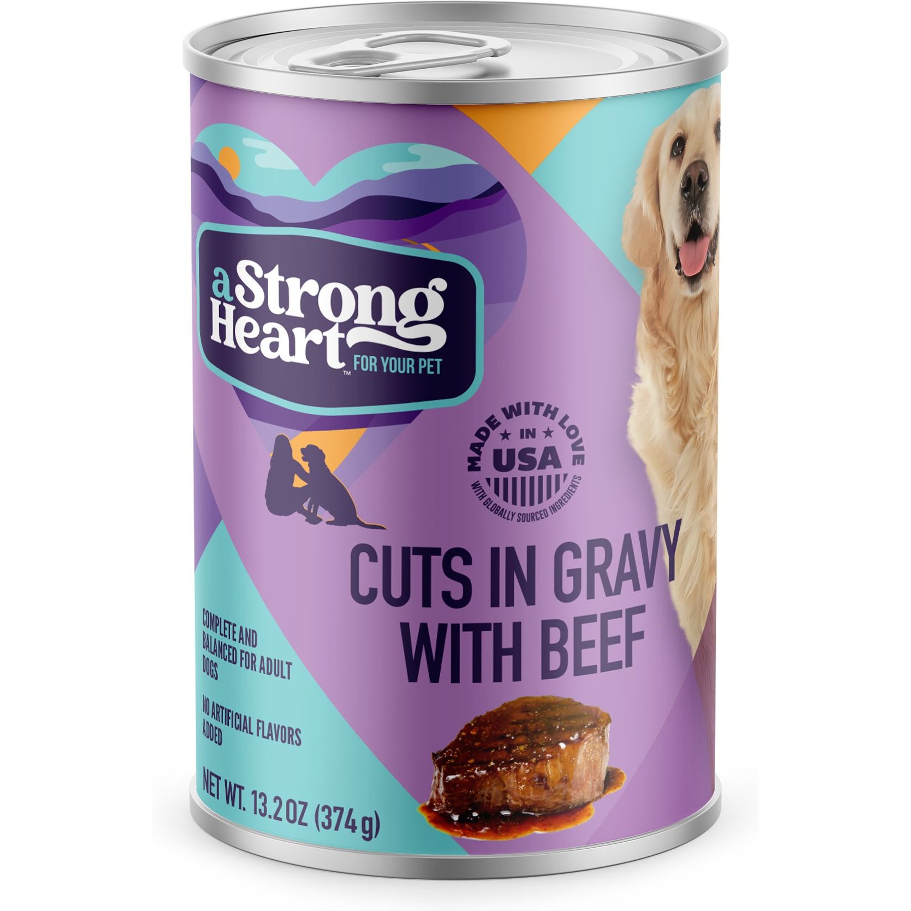A Strong Heart Cuts in Gravy with Beef Wet Dog Food, 13.2-oz can, case of 12