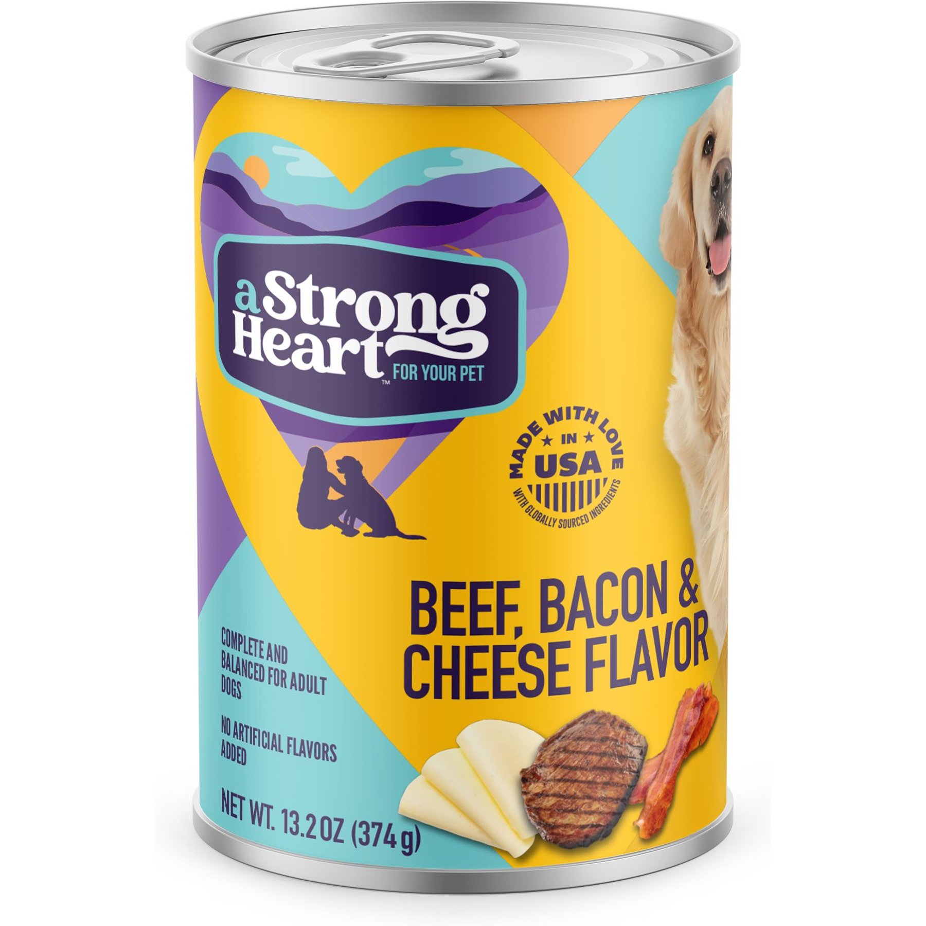 A Strong Heart Beef, Bacon & Cheese Flavor Wet Dog Food, 13.2-oz can, case of 12