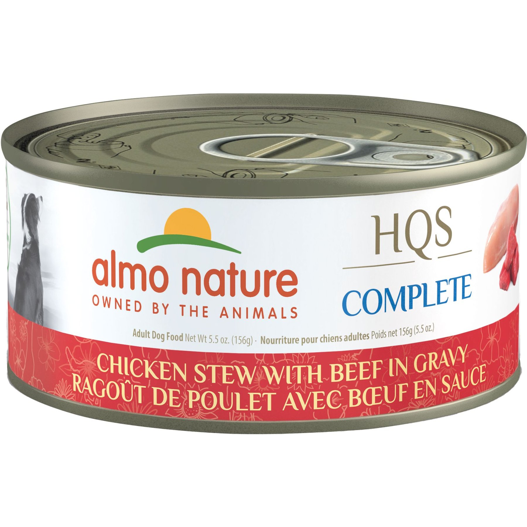 Almo Nature HQS Complete Gluten-Free Chicken Stew with Beef Shredded Canned Wet Dog Food, 5.5-oz, case of 12