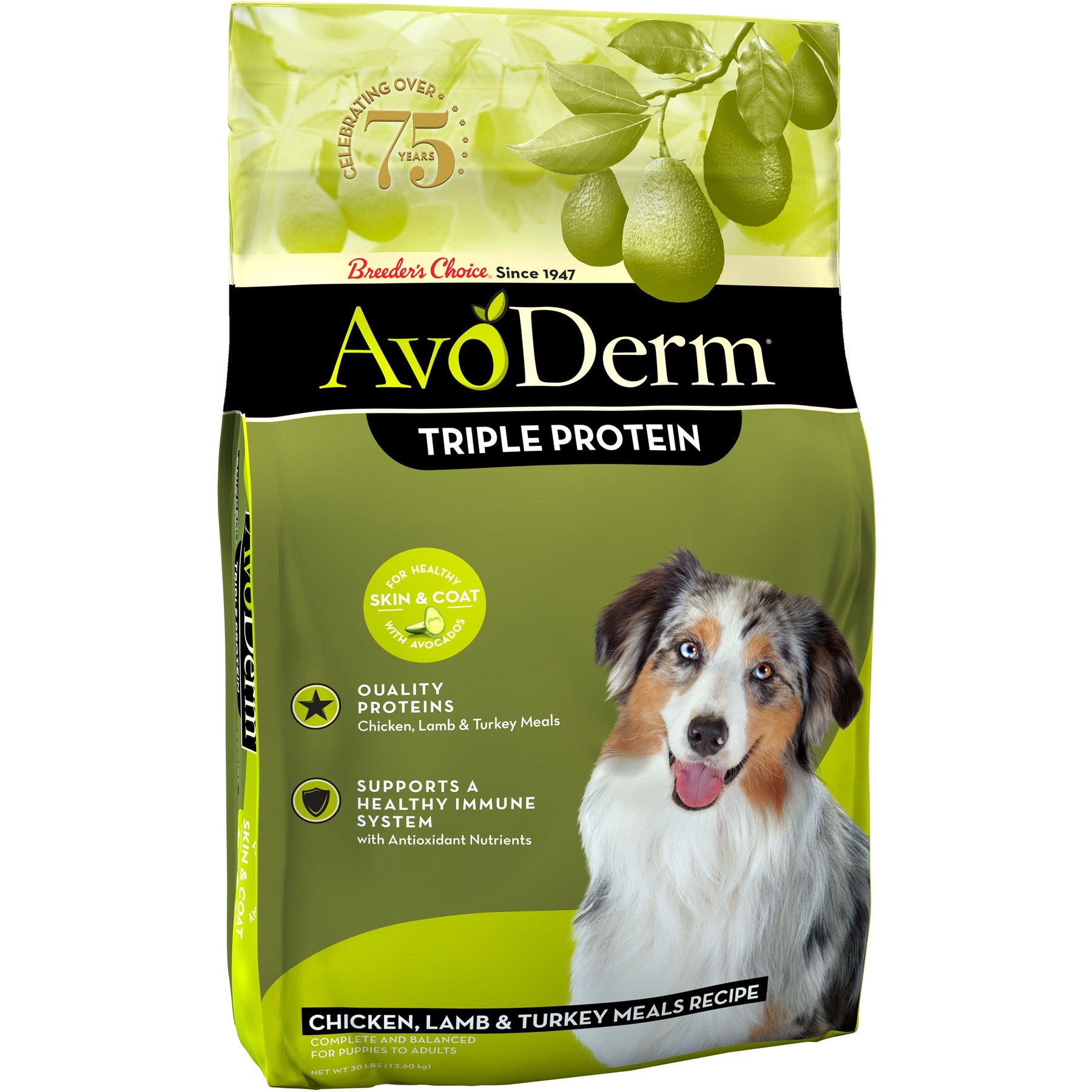 AvoDerm Natural Triple Protein Chicken, Lamb & Turkey Meals Recipe All Life Stages Dry Dog Food
