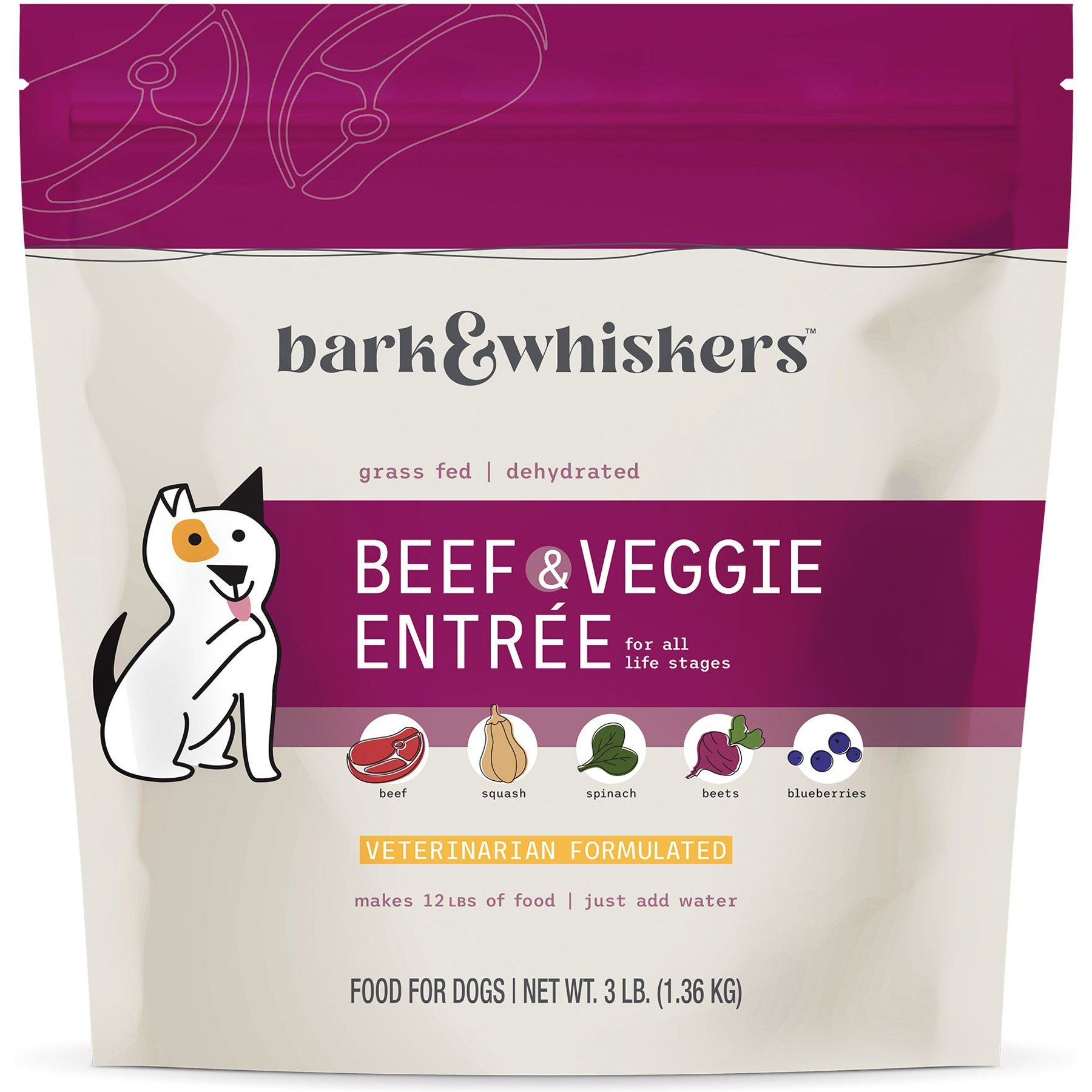 Bark and Whiskers Healthy Pet Essentials Grass Fed Beef Entrée Grain-Free Dehydrated Raw Dog Food