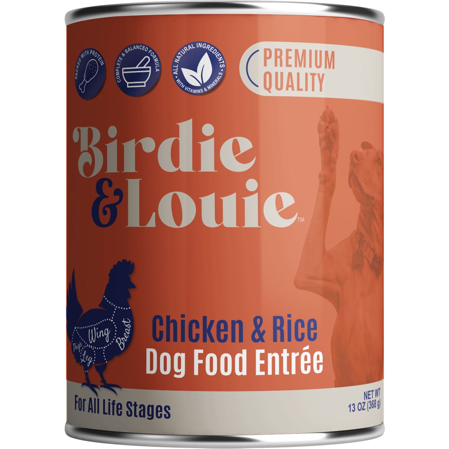 Birdie & Louie Chicken & Rice Flavored Pate Canned Dog Food, 13-oz, case of 12