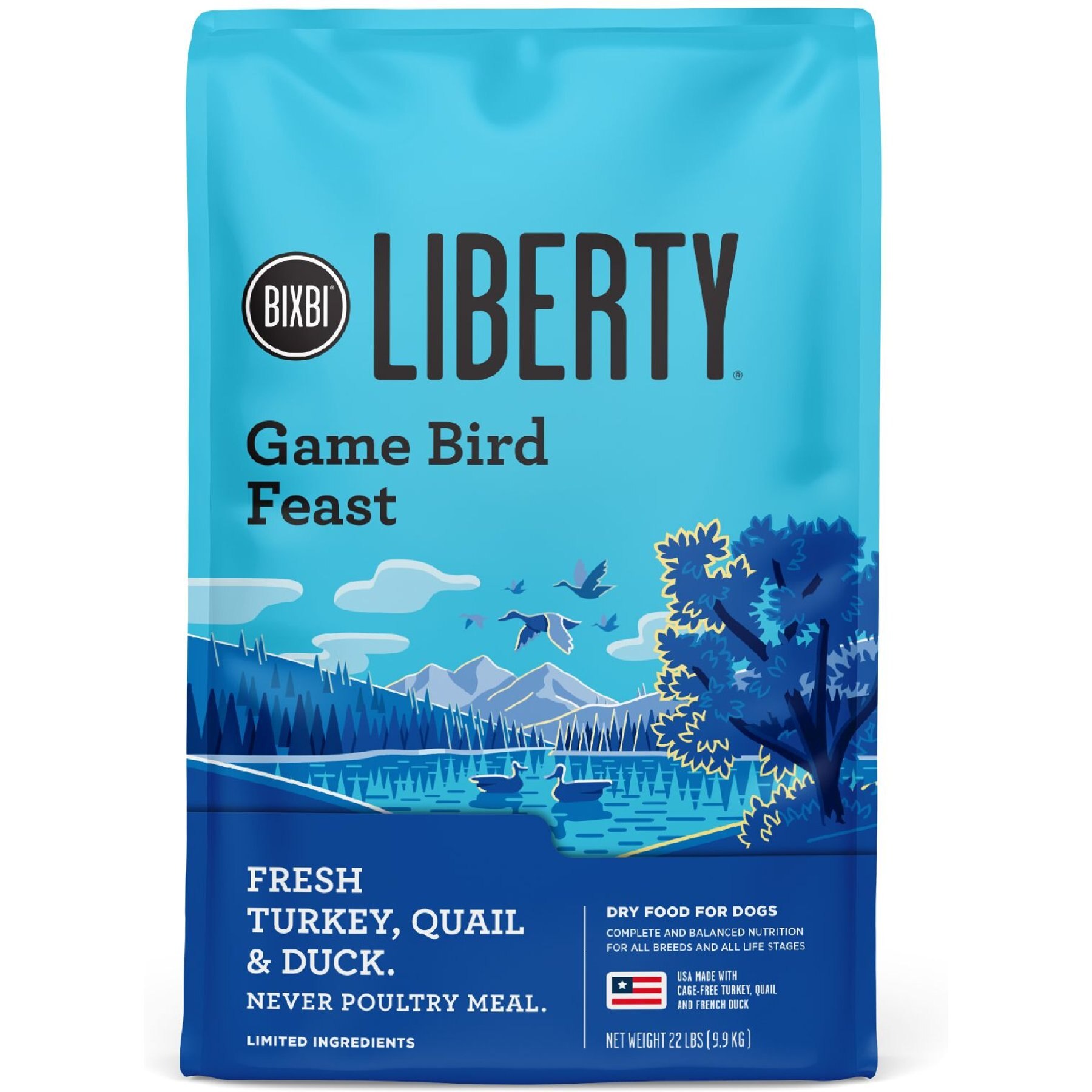 BIXBI Liberty Game Bird Feast Fresh Turkey, Quail & Duck Dry Dog Food