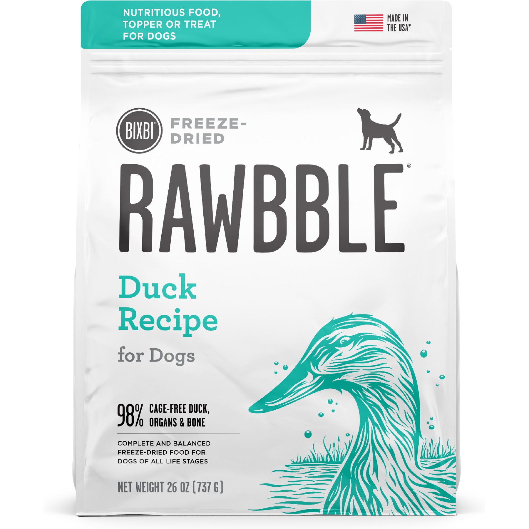 BIXBI Rawbble Duck Recipe Grain-Free Freeze-Dried Dog Food