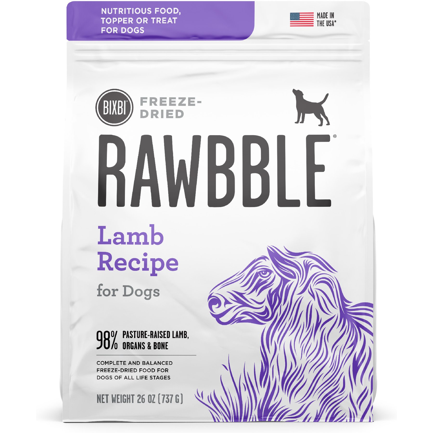 BIXBI Rawbble Lamb Recipe Grain-Free Freeze-Dried Dog Food