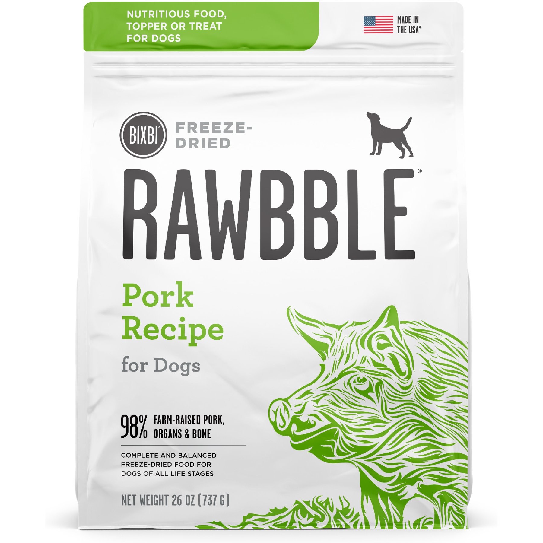 BIXBI Rawbble Pork Recipe Grain-Free Freeze-Dried Dog Food