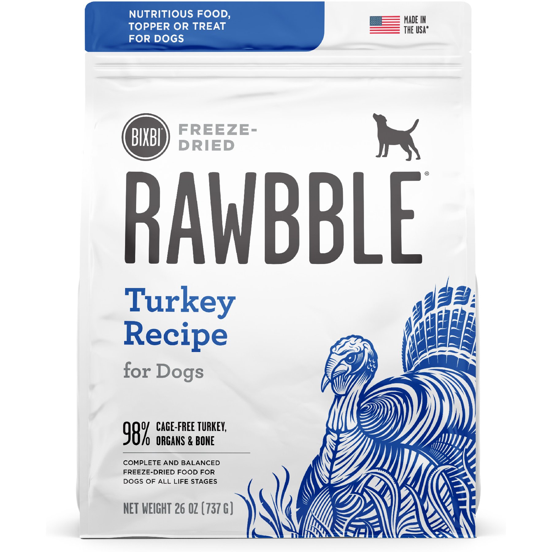BIXBI Rawbble Turkey Recipe Grain-Free Freeze-Dried Dog Food