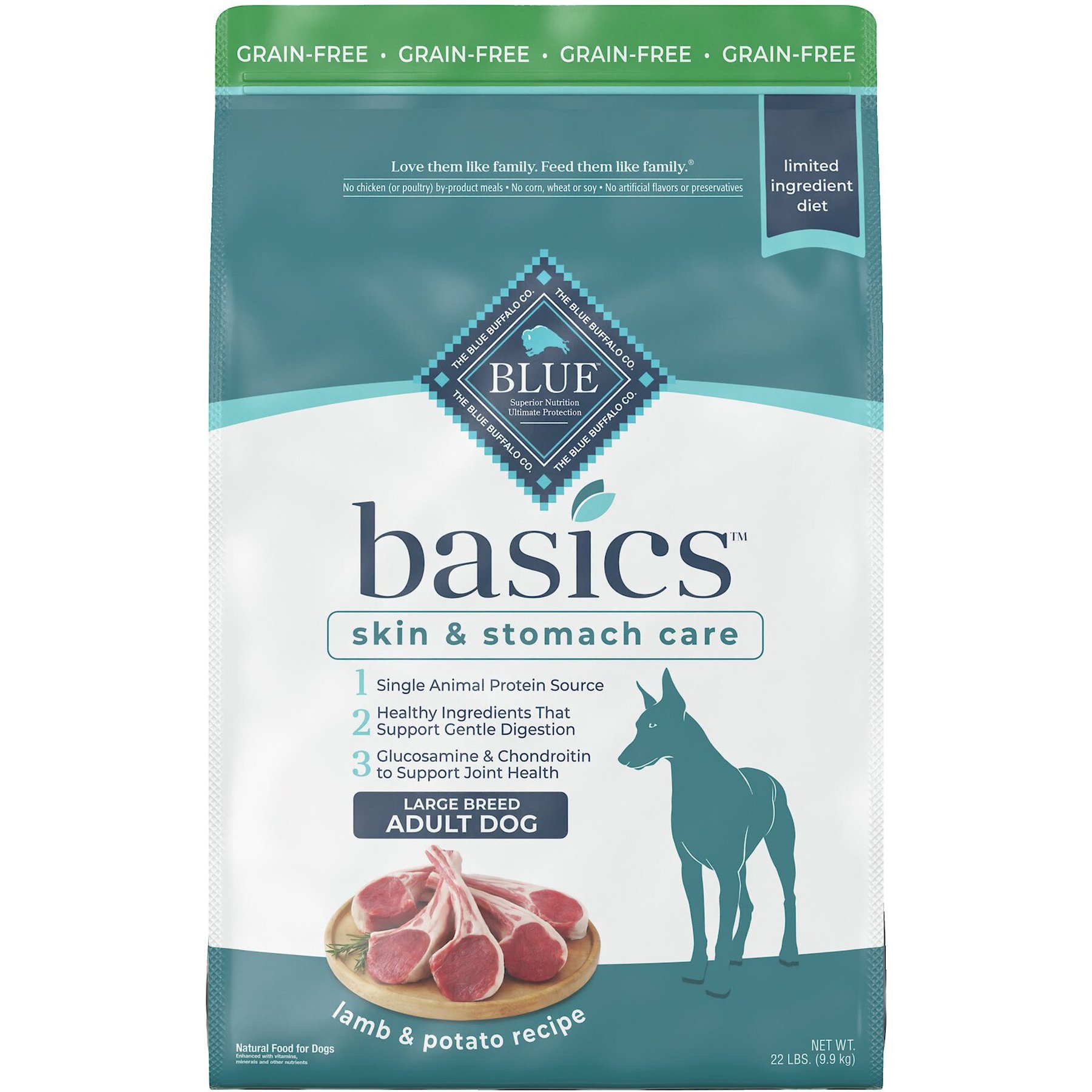 Blue Buffalo Basics Skin & Stomach Care Grain-Free Formula Lamb & Potato Recipe Large Breed Adult Dry Dog Food