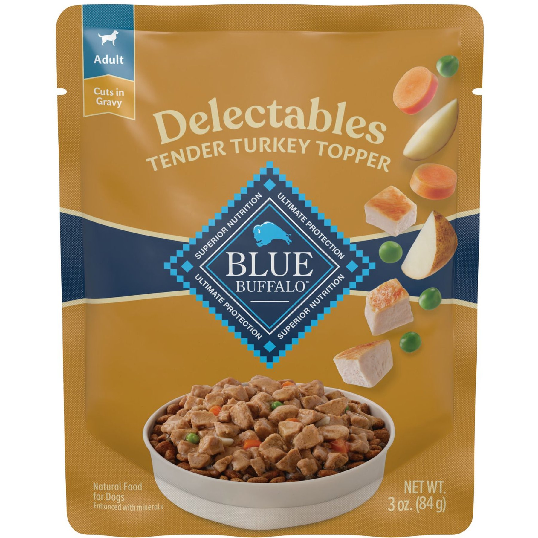 Blue Buffalo Delectables Turkey Dinner Wet Dog Food Topper, 3-oz pouch, case of 24