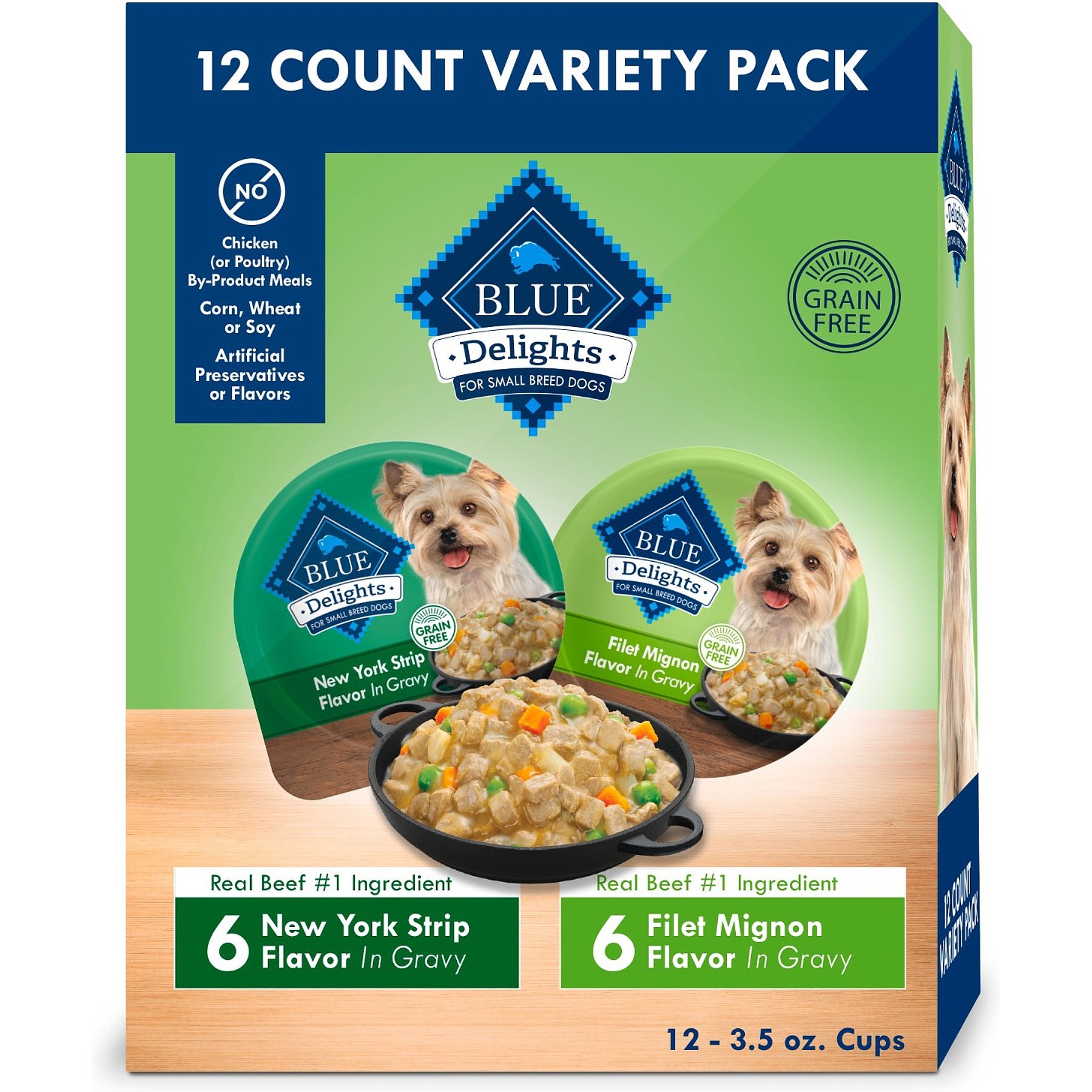 Blue Buffalo Divine Delights Gravy Variety Pack Filet Mignon & NY Strip Flavor Dog Food Trays