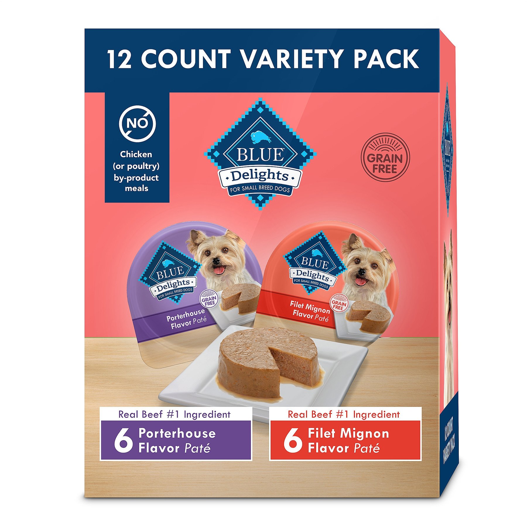 Blue Buffalo Blue Buffalo Divine Delights Pate Small Breed Variety Pack Filet Mignon & Porterhouse Flavor Dog Food Trays, 3.5-oz tray, case of 12 dog food package