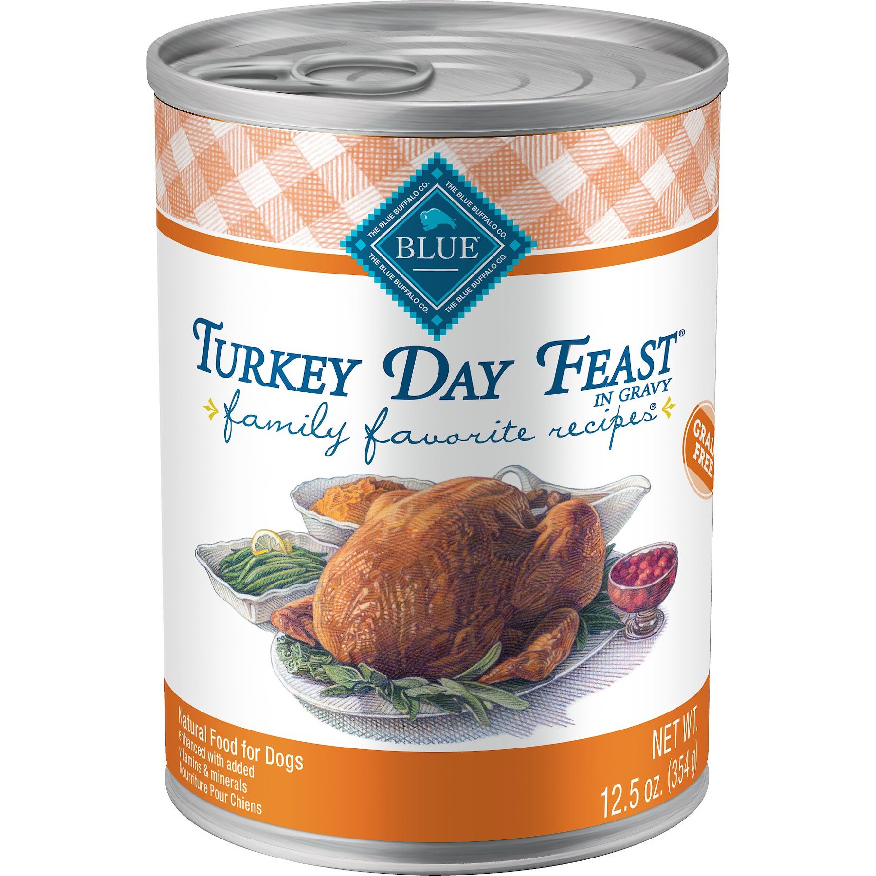 Blue Buffalo Blue Buffalo Family Favorite Grain-Free Recipes Turkey Day Feast Canned Dog Food dog food package