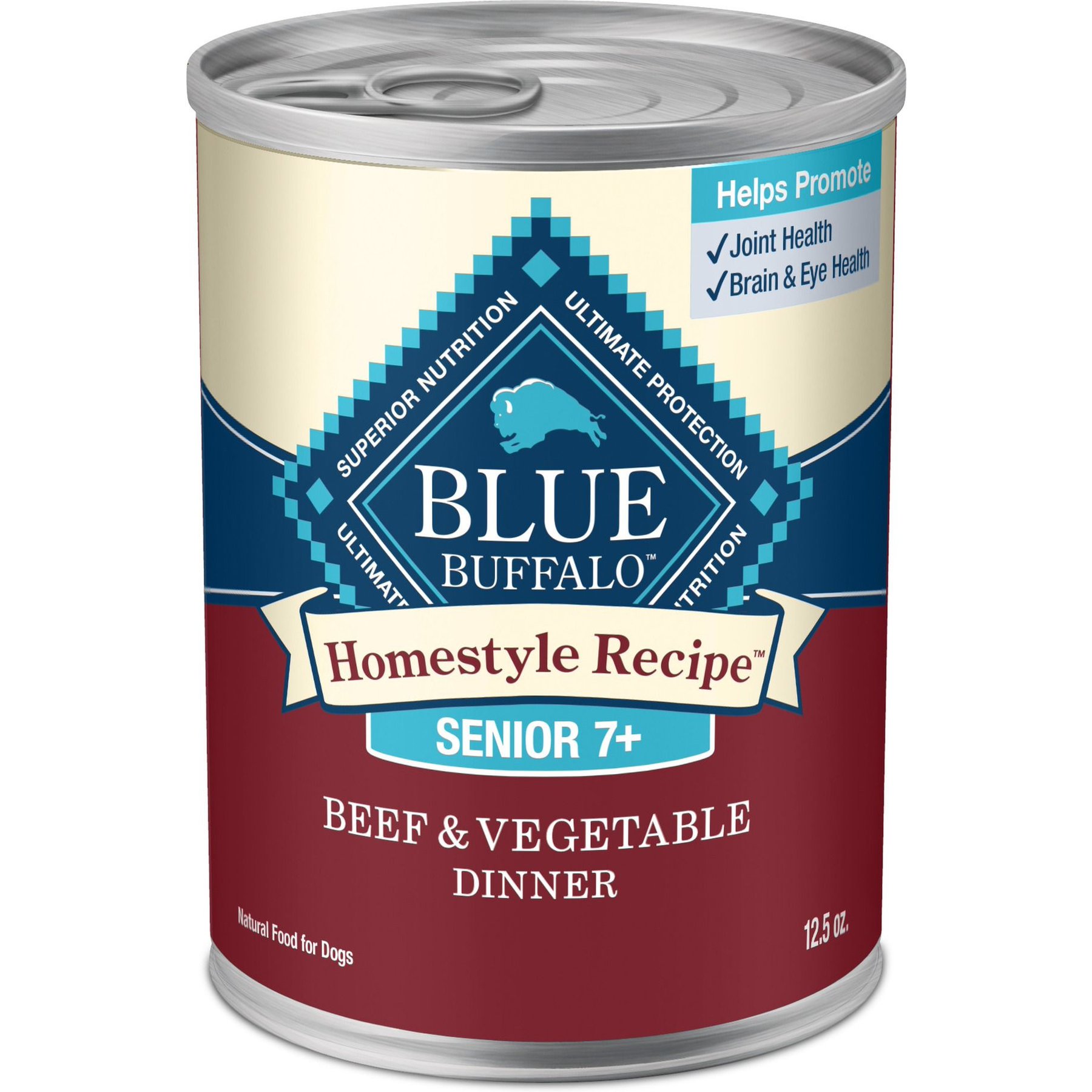 Blue Buffalo Homestyle Recipe Senior Natural Ingredients Beef Dinner with Garden Vegetables Canned Wet Dog Food, 12.5-oz can, 12 count