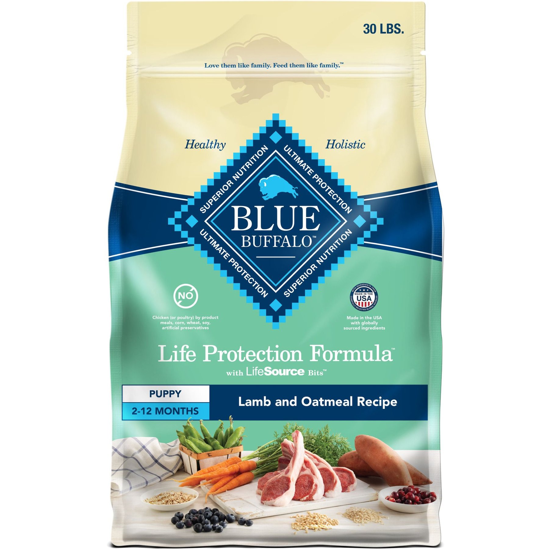 Blue Buffalo Blue Buffalo Life Protection Formula Puppy Lamb & Oatmeal Recipe Dry Dog Food dog food package