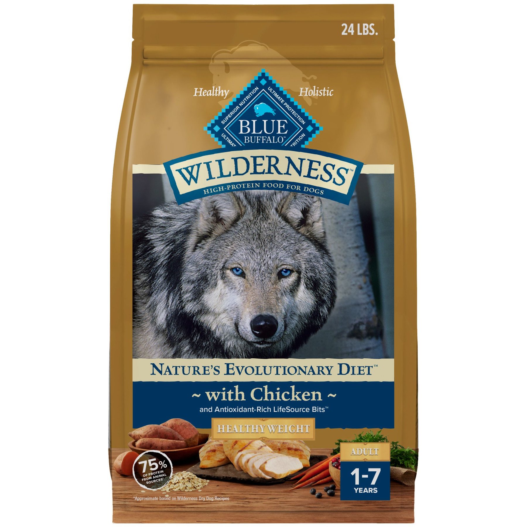Blue Buffalo Wilderness Chicken Recipe High-Protein Healthy Weight Adult Dry Dog Food