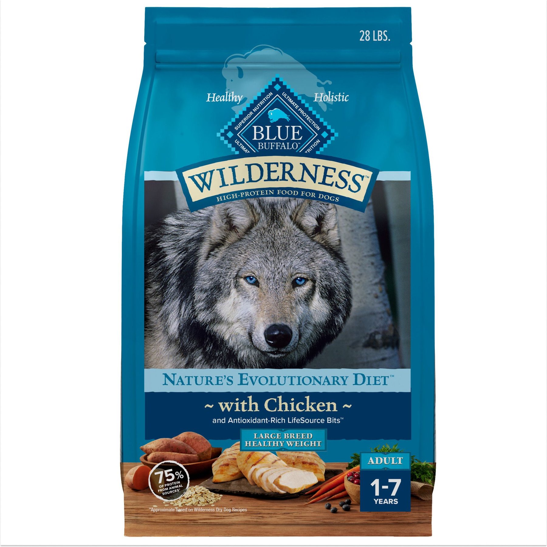 Blue Buffalo Wilderness Chicken Recipe High-Protein Healthy Weight Large Breed Adult Dry Dog Food