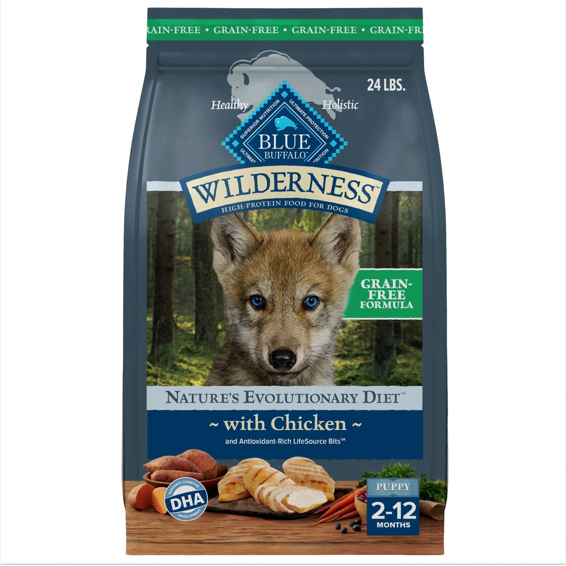 Blue Buffalo Wilderness Puppy Chicken Recipe High-Protein Grain-Free Dry Dog Food