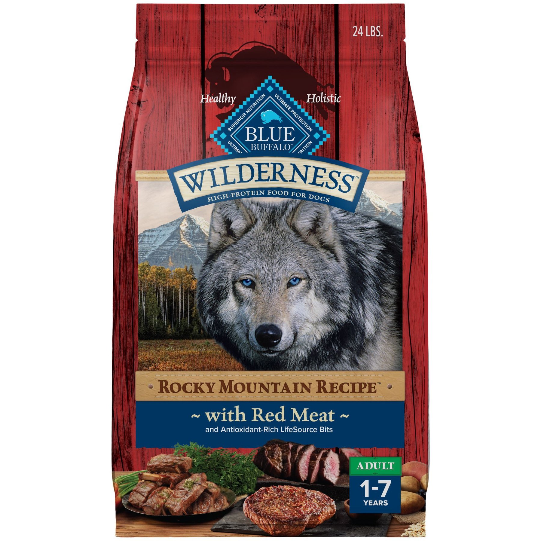 Blue Buffalo Wilderness Red Meat & Grains Rocky Mountain Recipe High-Protein Adult Dry Dog Food