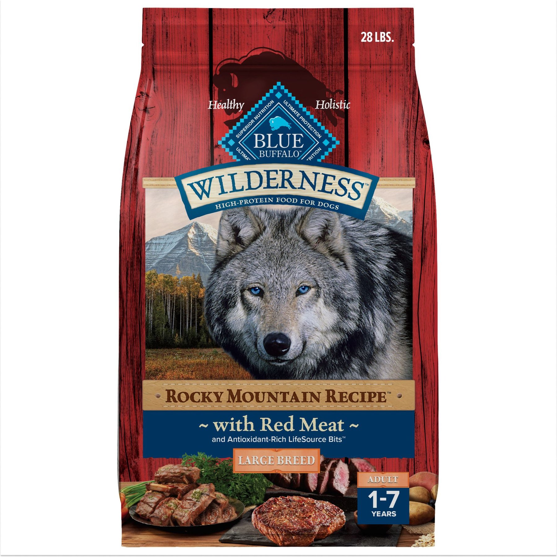 Blue Buffalo Wilderness Red Meat & Grains Rocky Mountain Recipe High-Protein Large Breed Adult Dry Dog Food