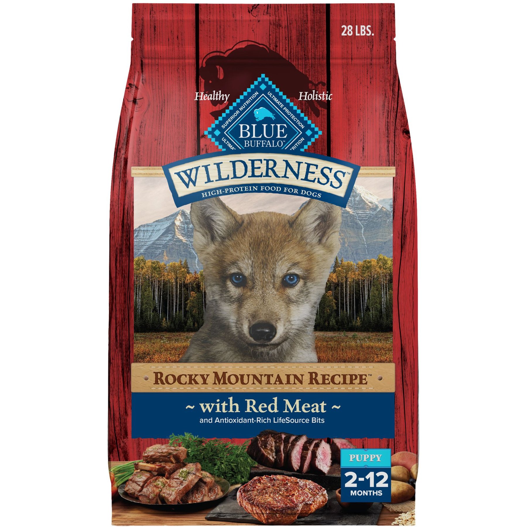 Blue Buffalo Wilderness Red Meat & Grains Rocky Mountain Recipe High-Protein Puppy Dry Dog Food