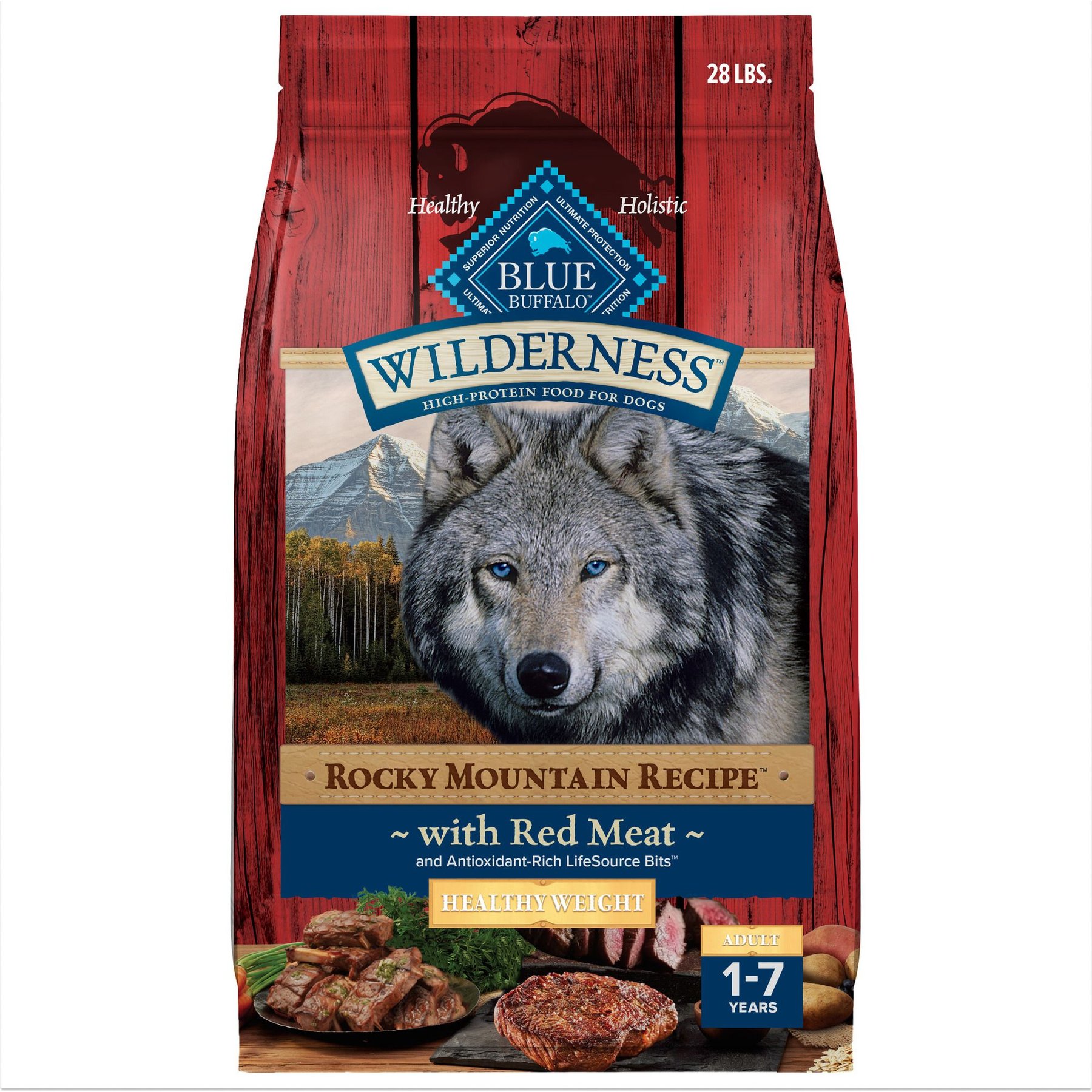 Blue Buffalo Wilderness Red Meat Rocky Mountain Recipe High-Protein Healthy Weight Adult Dry Dog Food