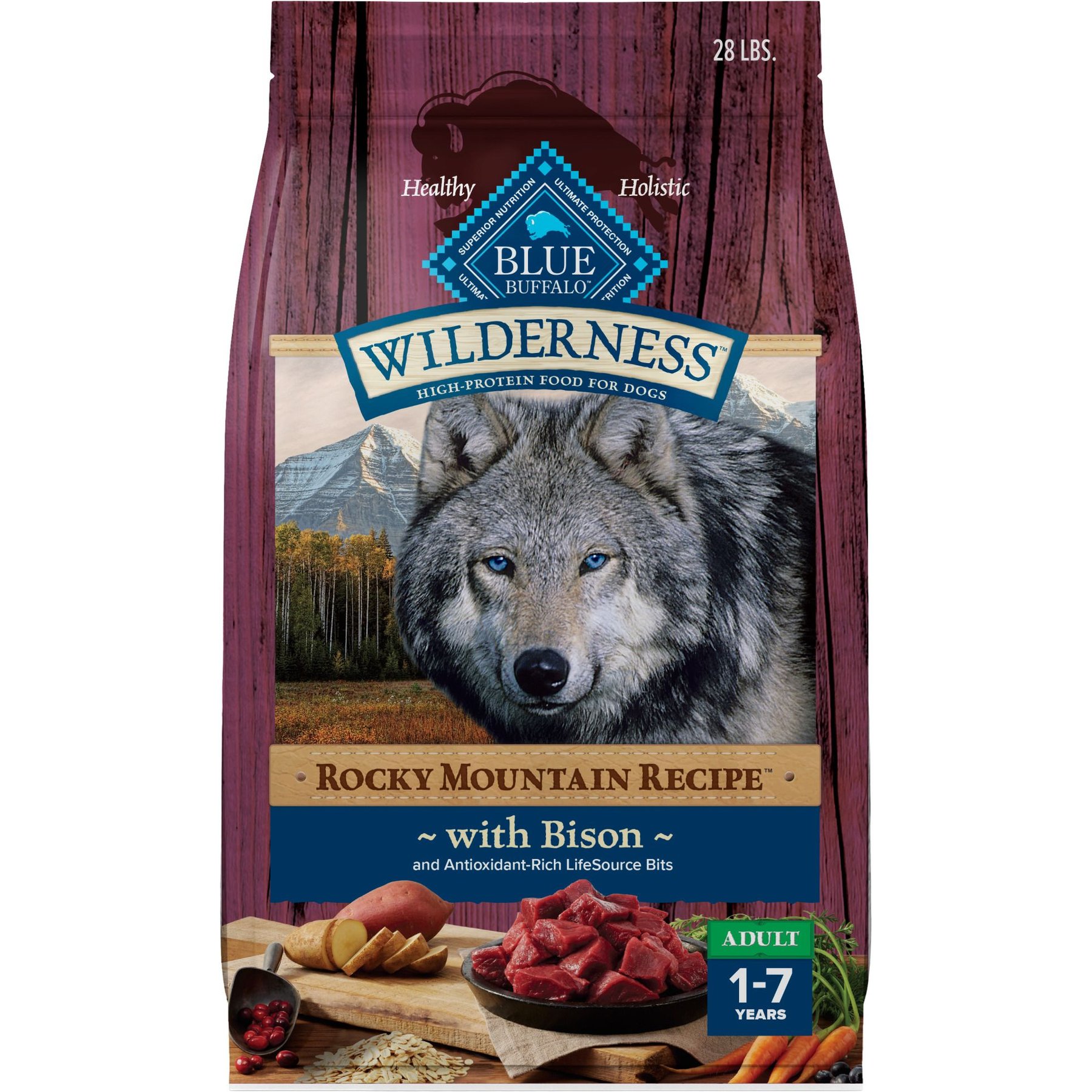 Blue Buffalo Wilderness Rocky Mountain Recipe Adult High-Protein Wholesome Grains & Bison Dry Dog Food