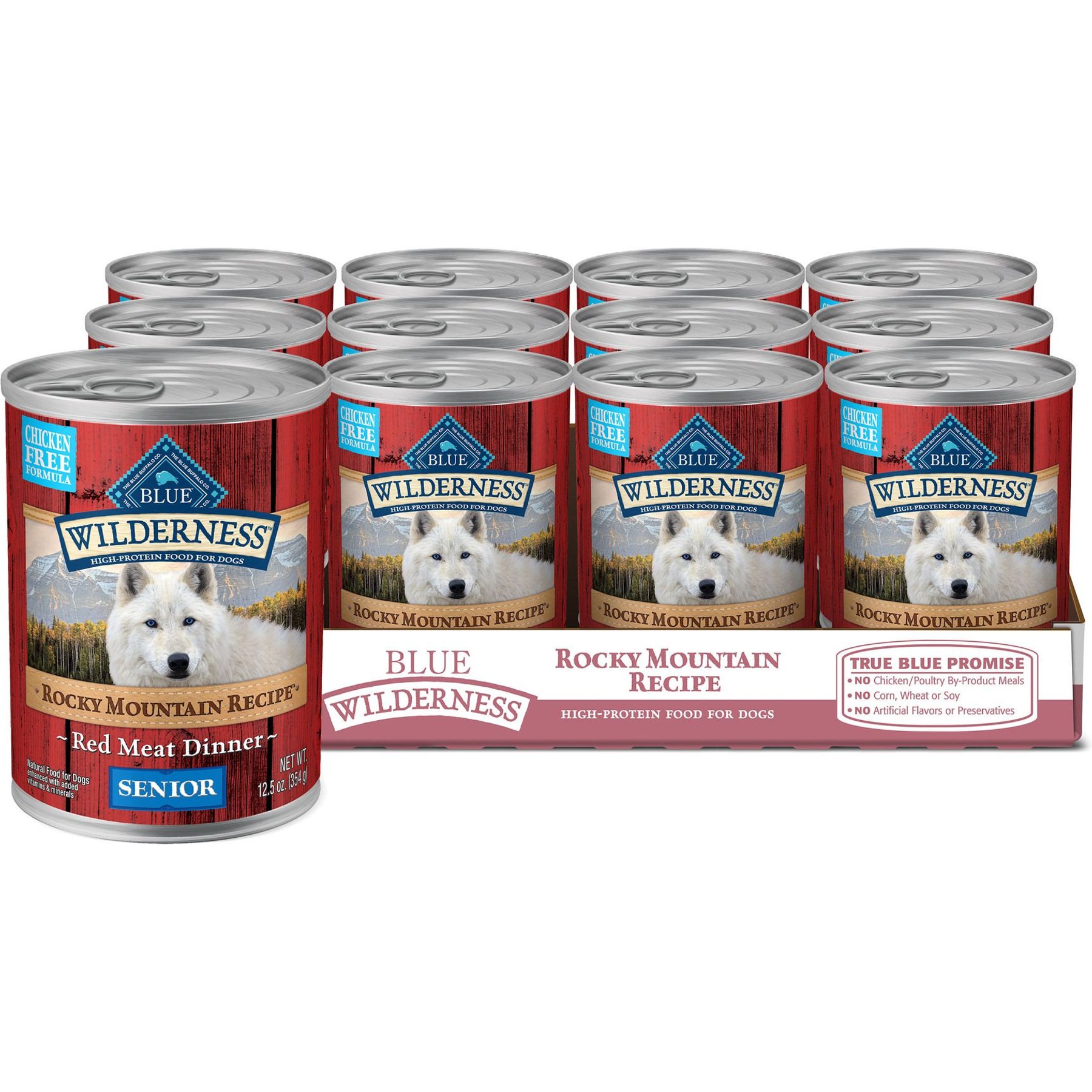 Blue Buffalo Blue Buffalo Wilderness Rocky Mountain Recipe Senior High-Protein & Grain-Free Red Meat Recipe Wet Dog Food dog food package