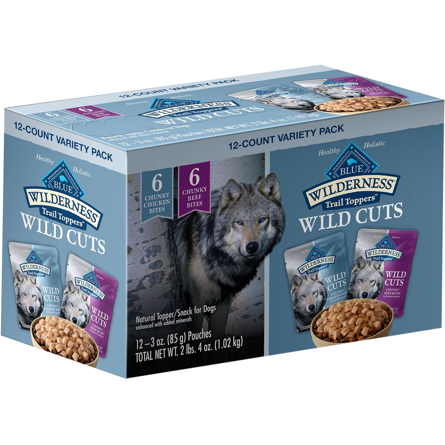 Blue Buffalo Wilderness Trail Toppers Wild Cuts Chicken & Beef Flavors Variety Pack Wet Dog Food, 3-oz pouch, case of 12