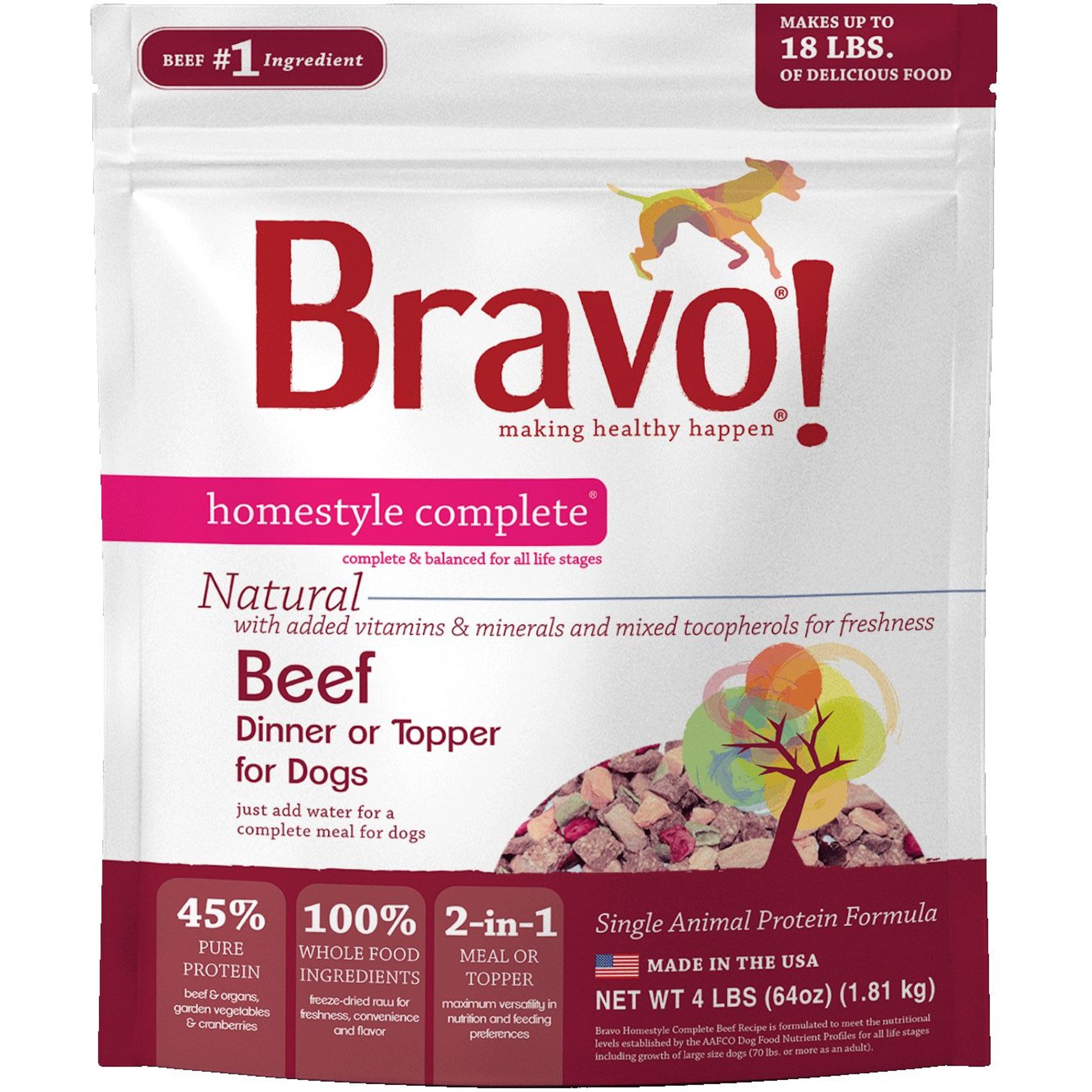 Bravo! Homestyle Complete Beef Dinner Grain-Free Freeze-Dried Dehydrated Dog Food