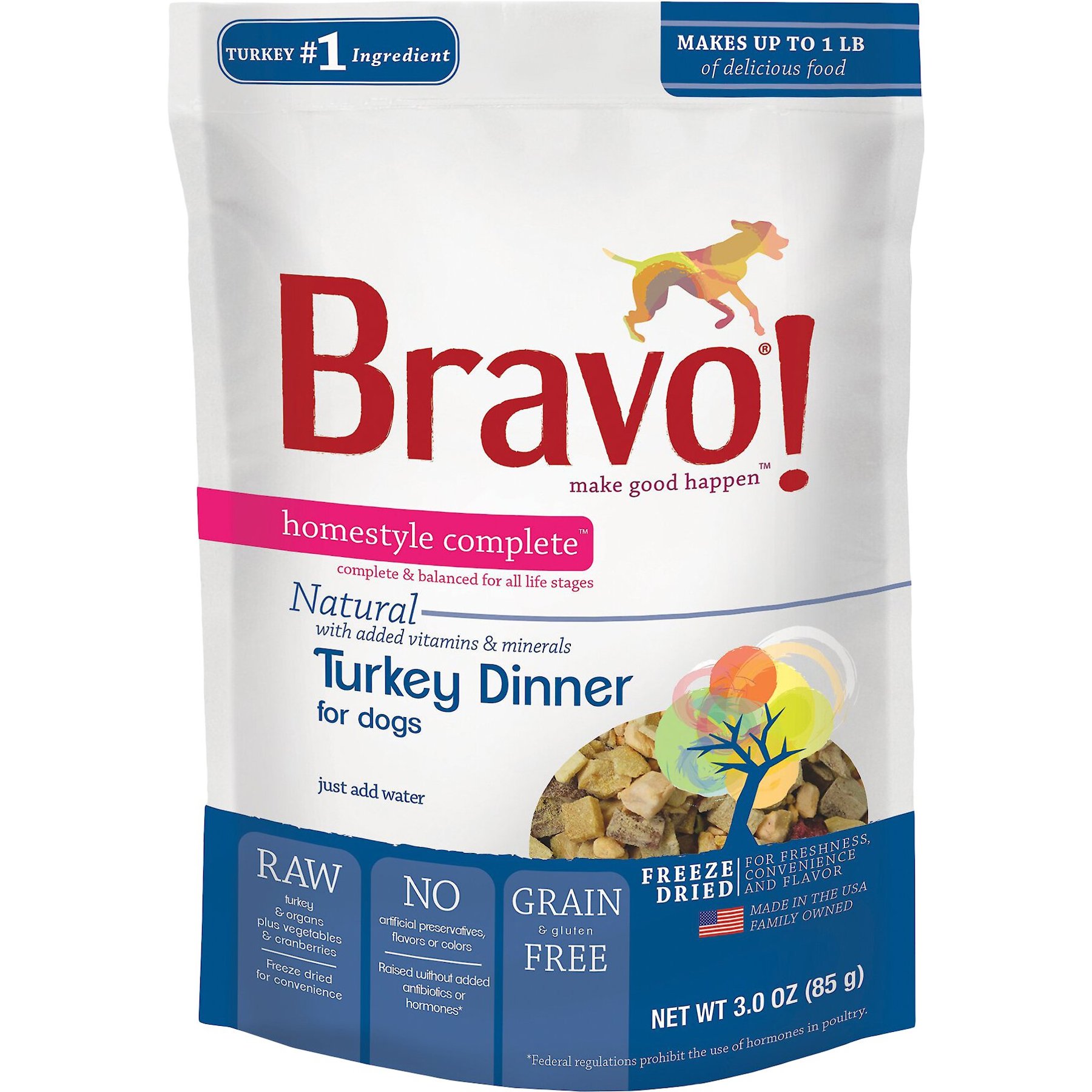 Bravo! Homestyle Complete Turkey Dinner Grain-Free Freeze-Dried Dehydrated Dog Food