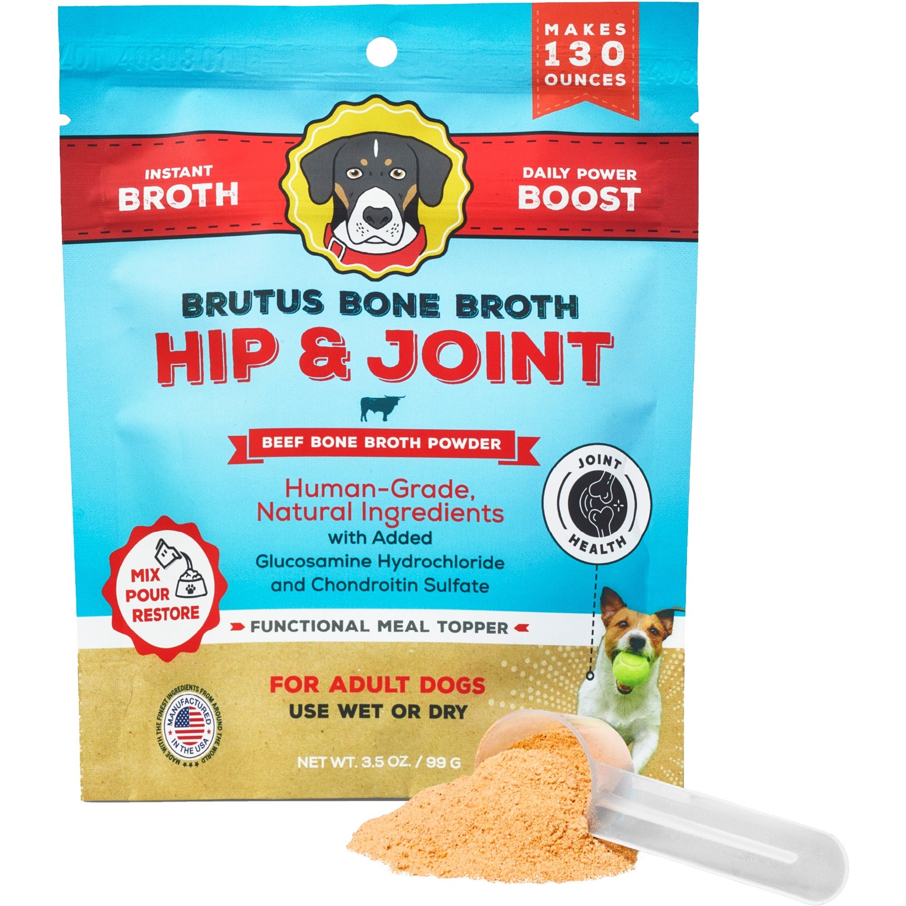 Brutus Broth Hip & Joint Beef Bone Broth Powder with Glucosamine Dog Food Topper