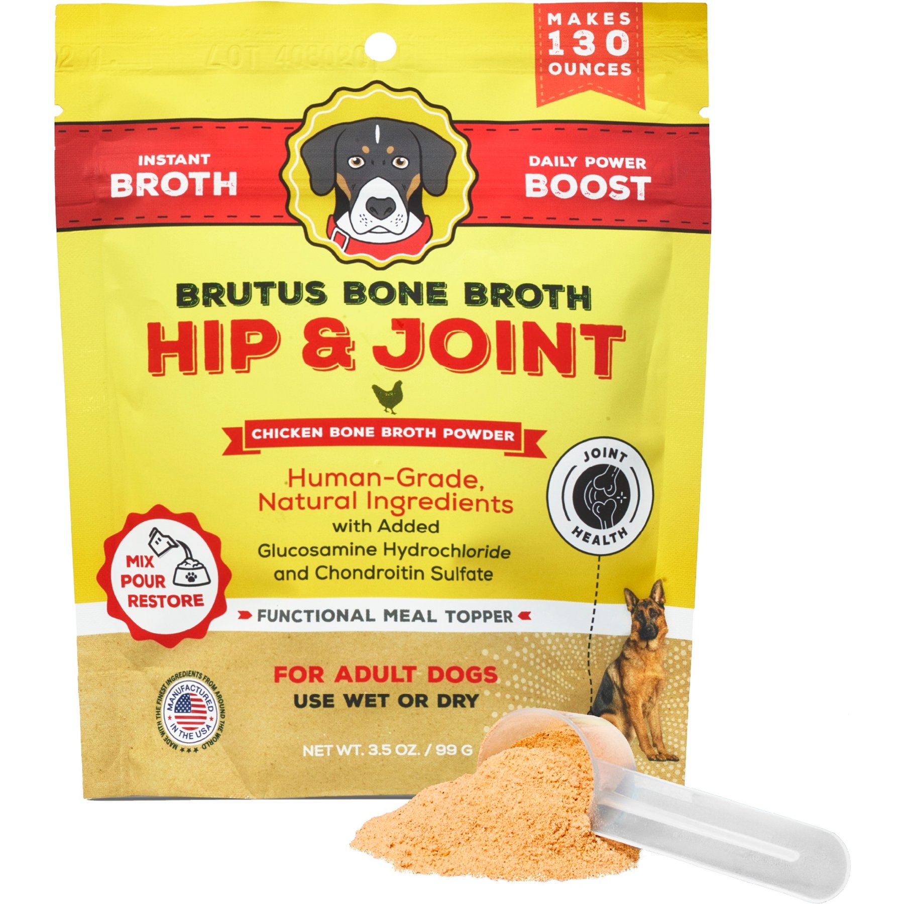 Brutus Broth Hip & Joint Chicken Bone Broth Powder with Glucosamine Dog Food Topper
