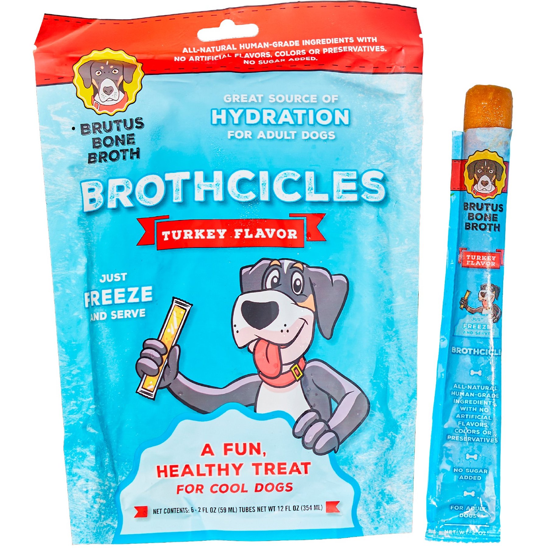 Brutus Broth Brothcicles Turkey Bone Broth Flavor with Superfoods for Hydration Dog & Cat Wet Food Topper, 2-oz pouch, case of 6