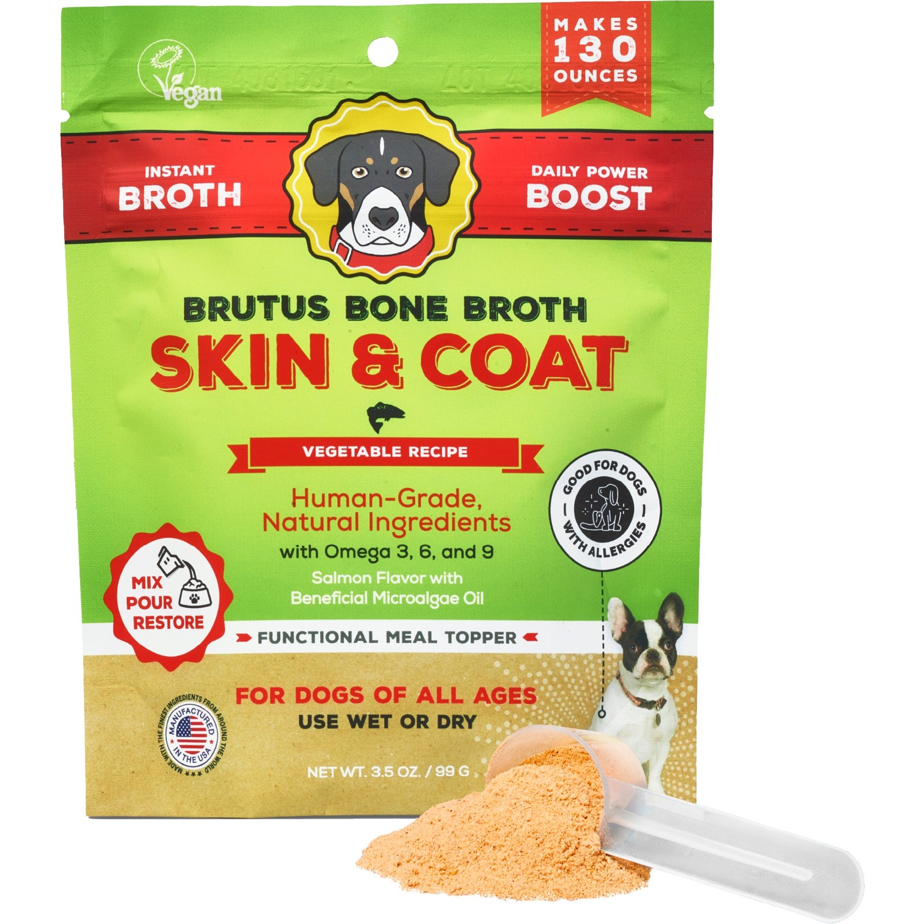 Brutus Broth Instant Broth Salmon Grain-Free Skin & Coat Support Powder Dog Food Topper