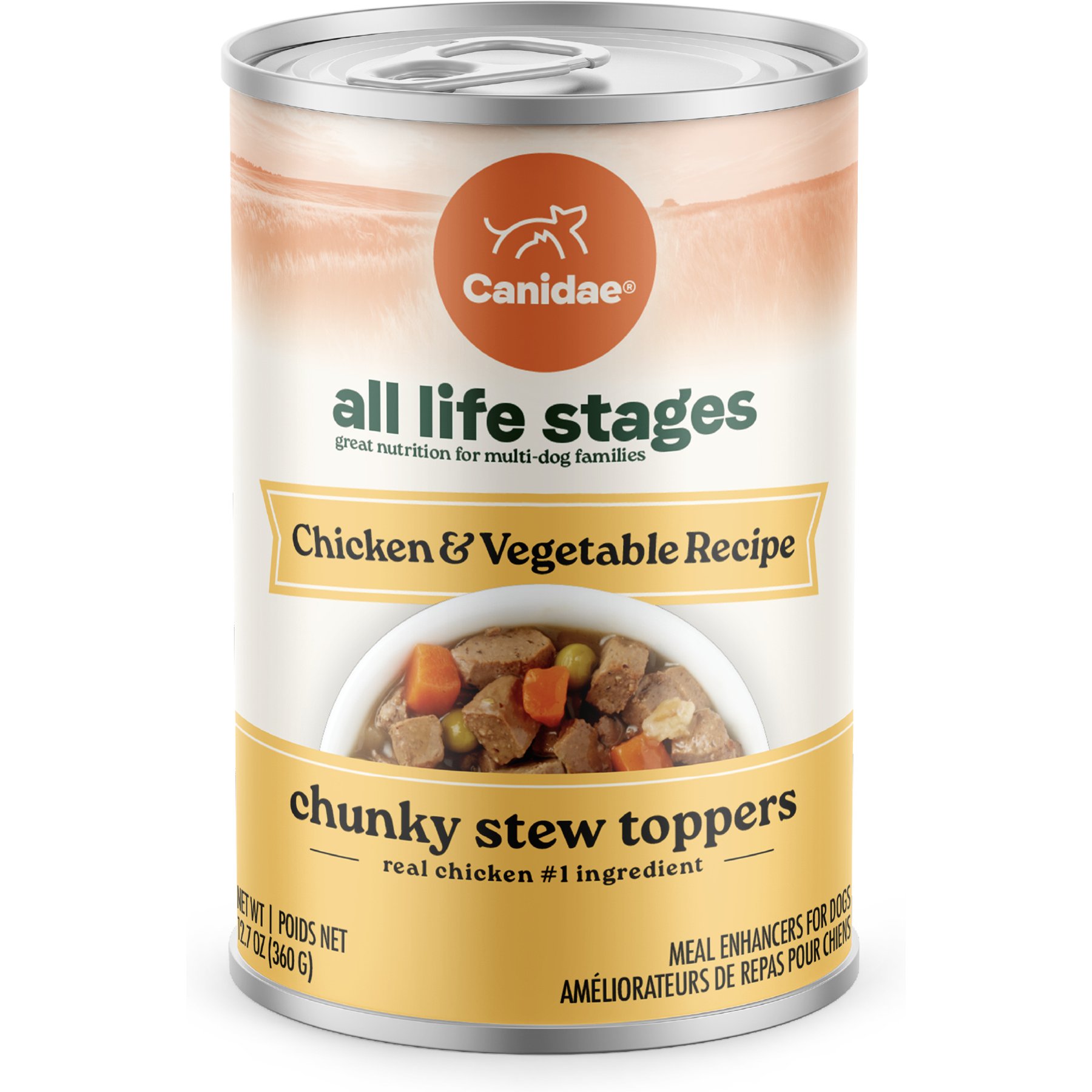 CANIDAE All Life Stages Chunky Stew Toppers Chicken & Vegetable Recipe Wet Dog Food, 12.7-oz can, case of 6