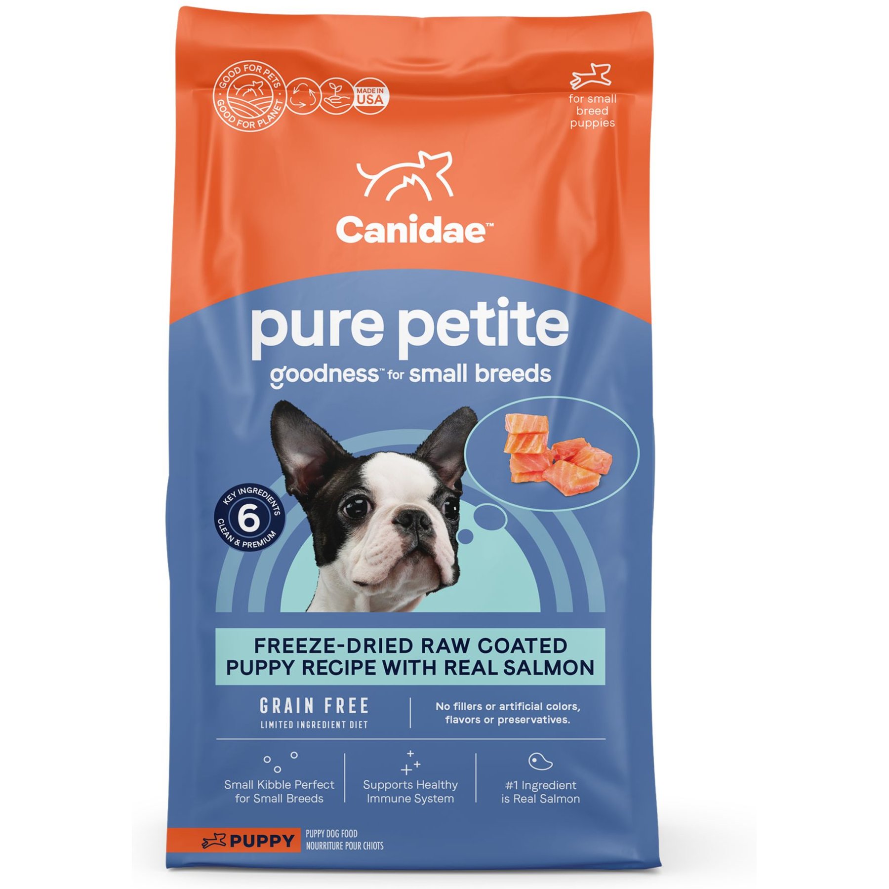 CANIDAE Grain-Free PURE Petite Salmon Formula Small Breed Puppy Limited Ingredient Freeze-Dried Raw Coated Dry Dog Food