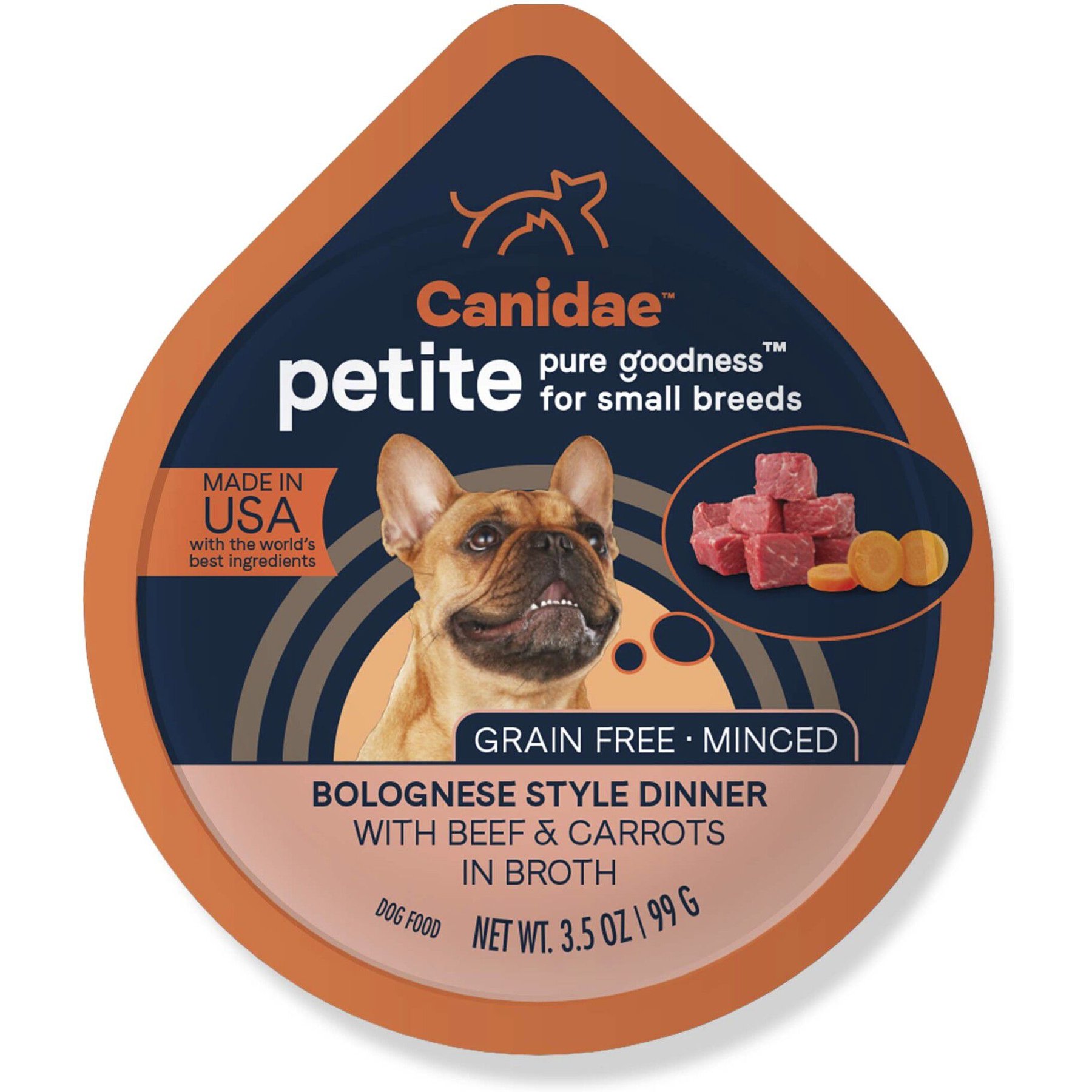 CANIDAE PURE Petite All Stages Small Breed Bolognese Style Dinner with Beef & Carrots Wet Dog Food Trays, 3.5-oz, case of 12