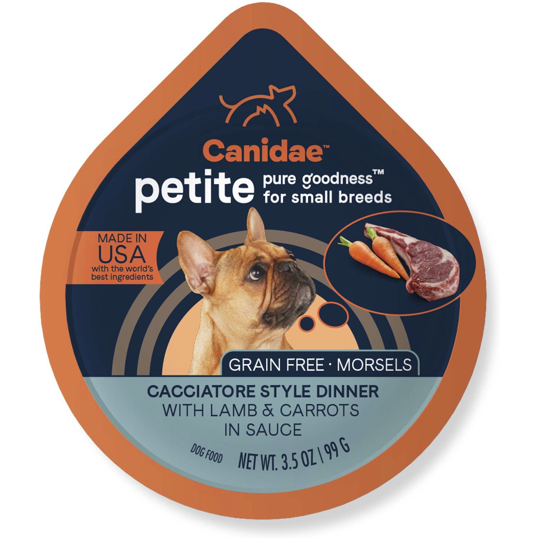 CANIDAE PURE Petite All Stages Small Breed Cacciatore Style Dinner with Lamb & Carrots Wet Dog Food Trays, 3.5-oz, case of 12