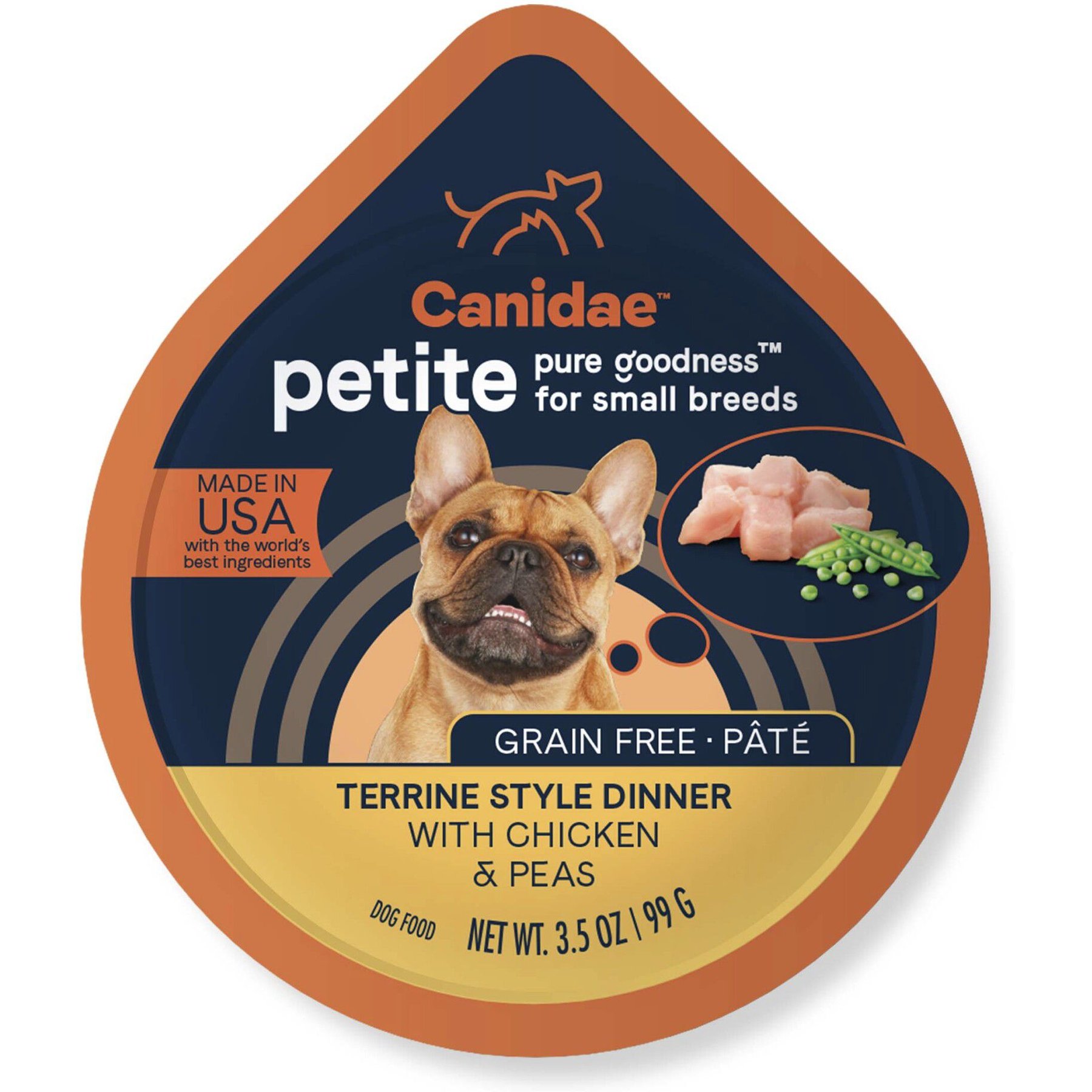 CANIDAE CANIDAE PURE Petite All Stages Small Breed Terrine Style Dinner with Chicken & Peas Wet Dog Food Trays, 3.5-oz, case of 12 dog food package