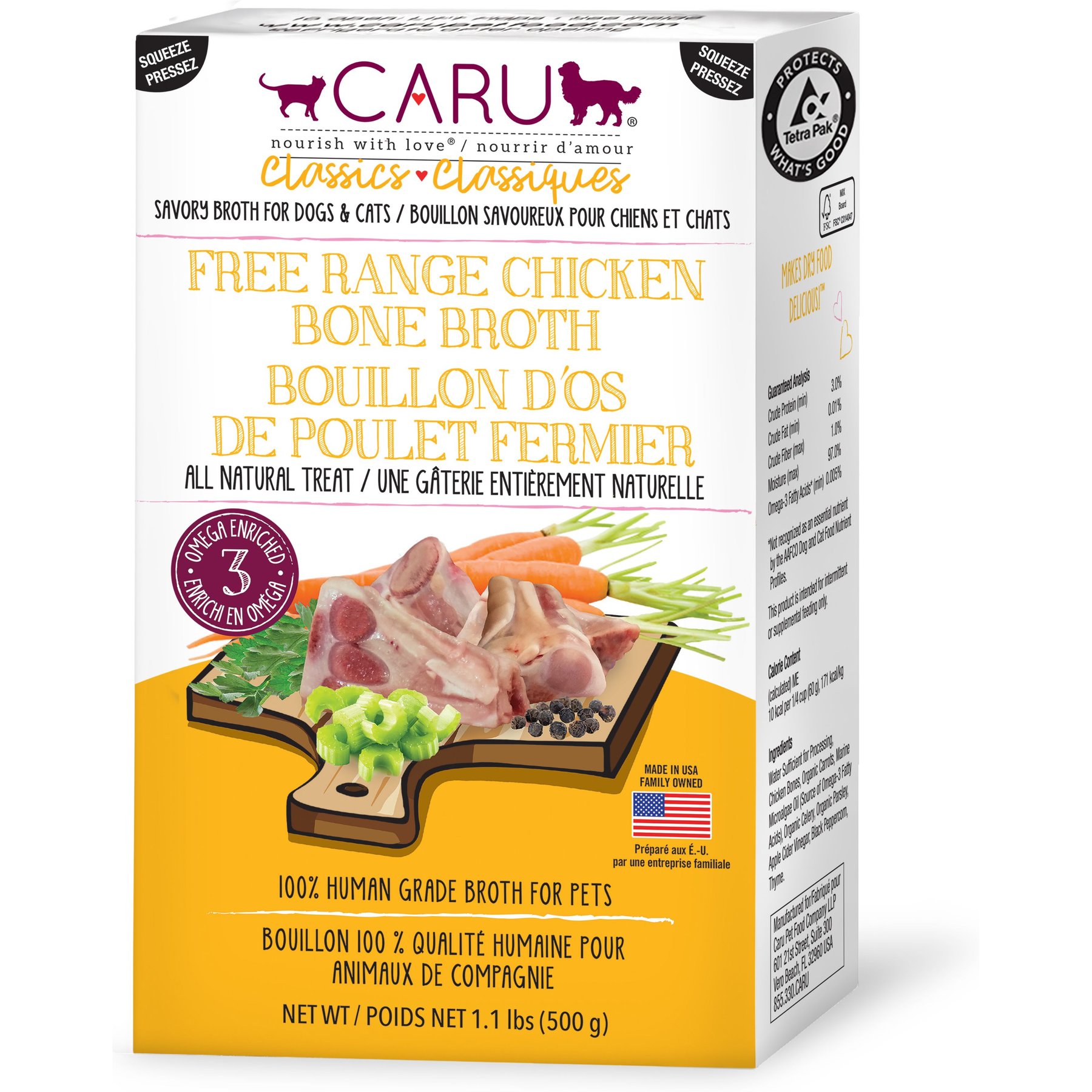 Caru Free Range Chicken Bone Broth Human-Grade Dog & Cat Wet Food Topper