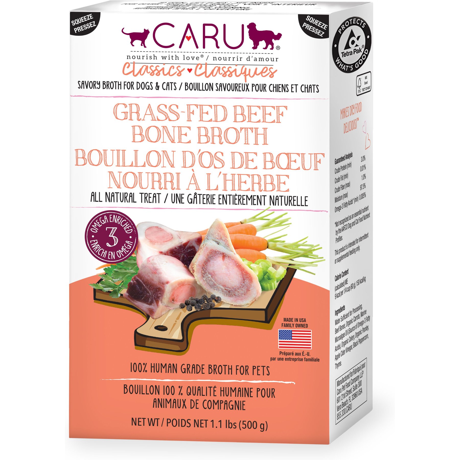 Caru Grass-Fed Beef Bone Broth Human-Grade Dog & Cat Wet Food Topper