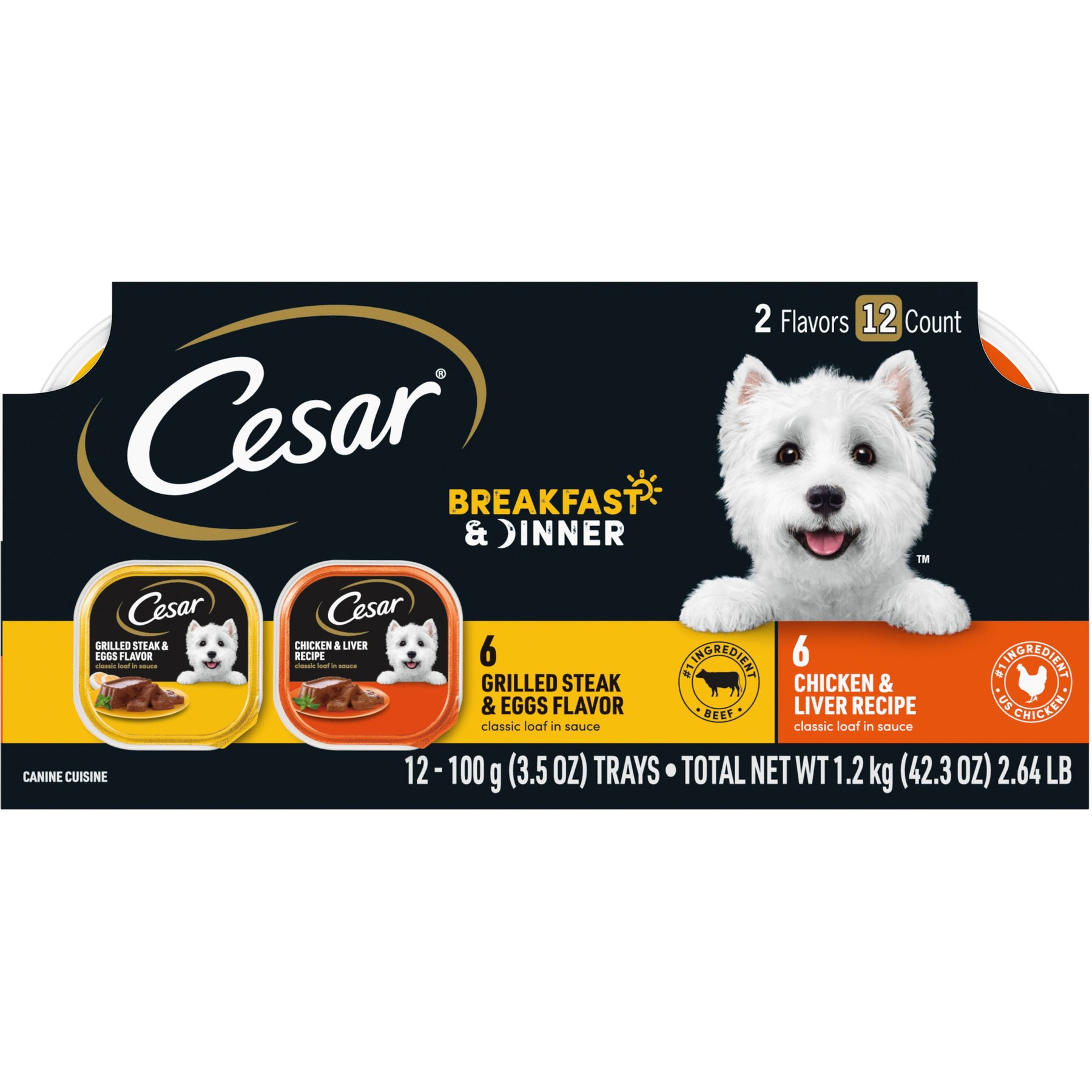 Cesar Classic Loaf in Sauce Breakfast & Dinner Mealtime Variety Pack Grain-Free Small Breed Adult Wet Dog Food Trays