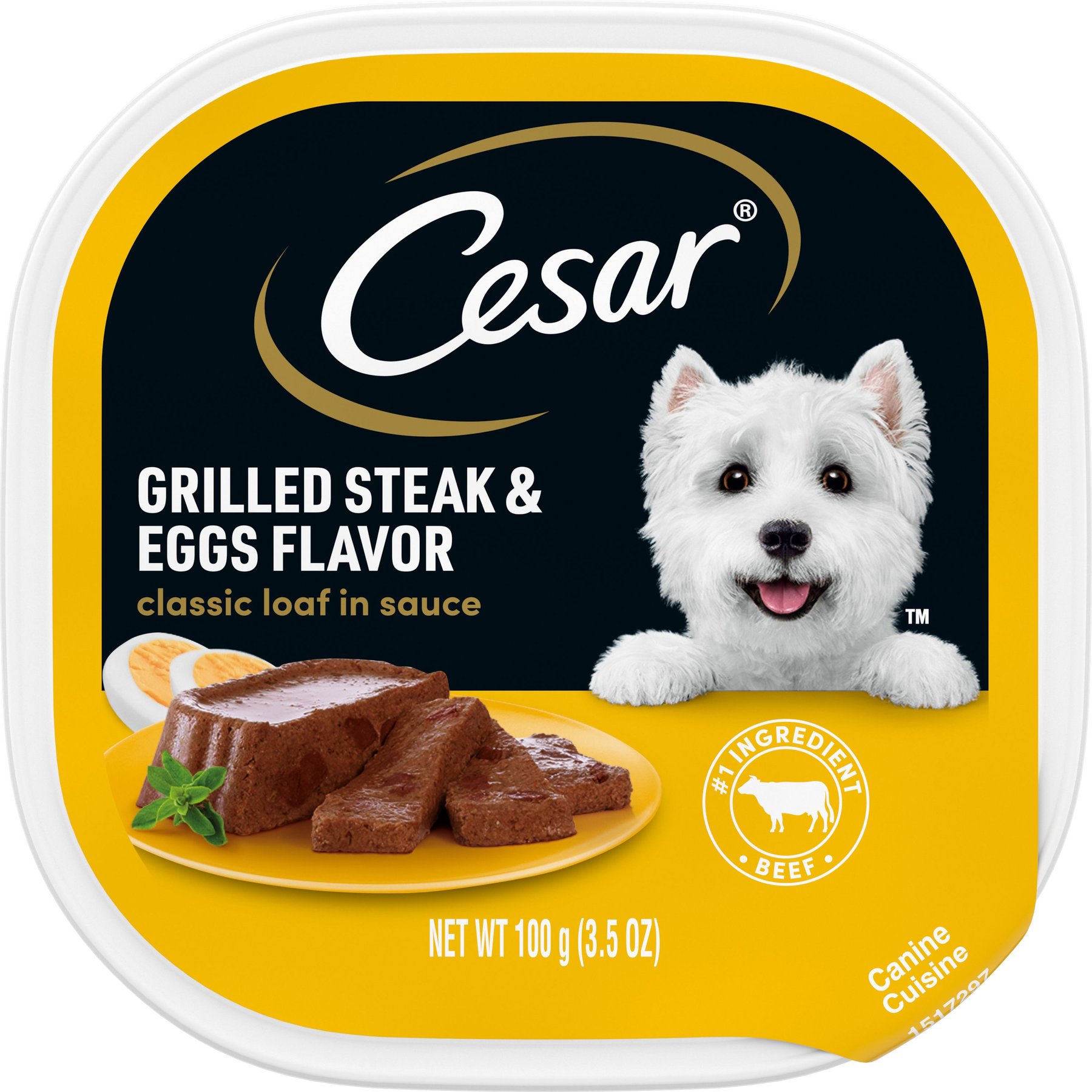 Cesar Classic Loaf in Sauce Grilled Steak & Eggs Flavor Small Breed Adult Wet Dog Food Trays