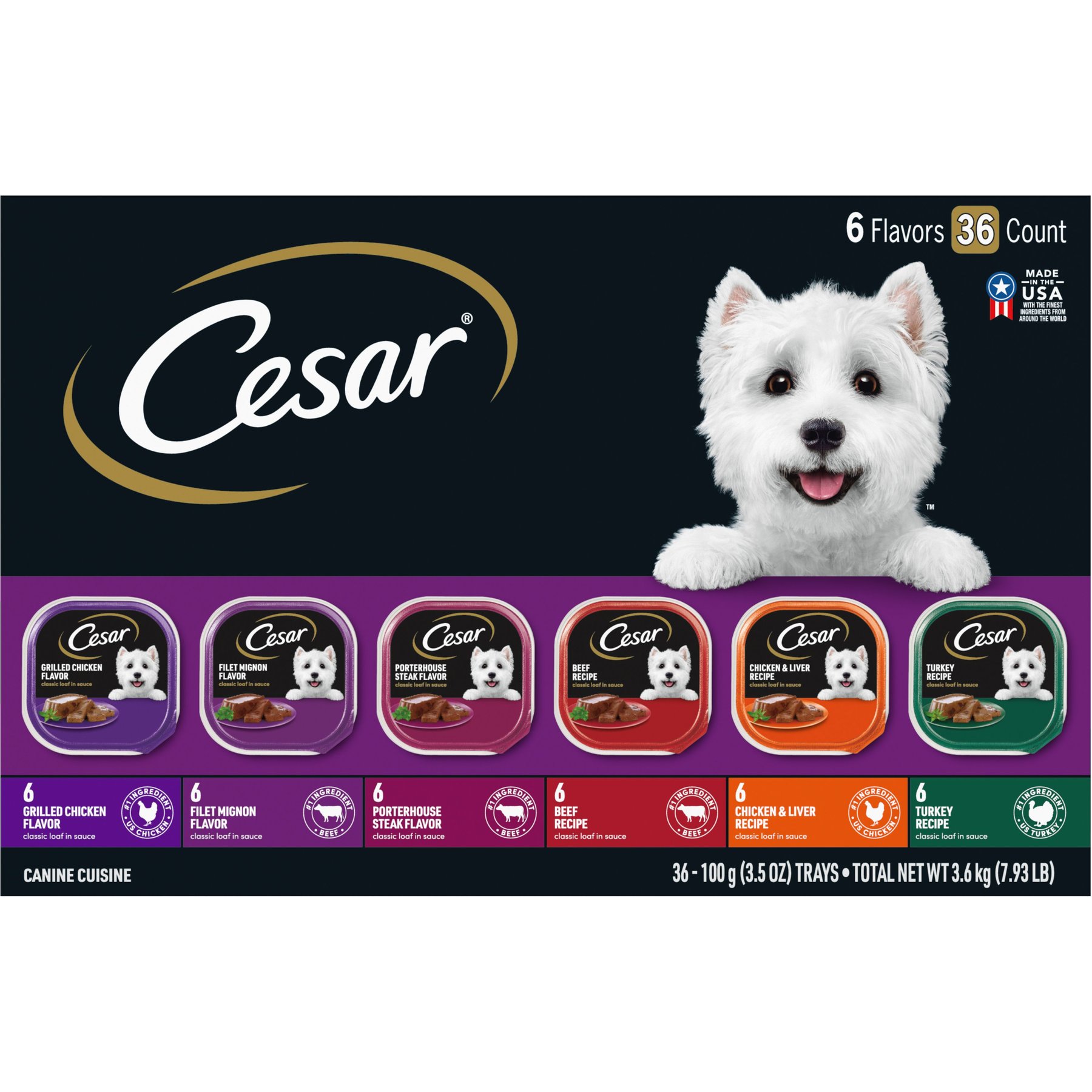 Cesar Classic Loaf in Sauce Variety Pack Grain-Free Small Breed Adult Wet Dog Food Trays