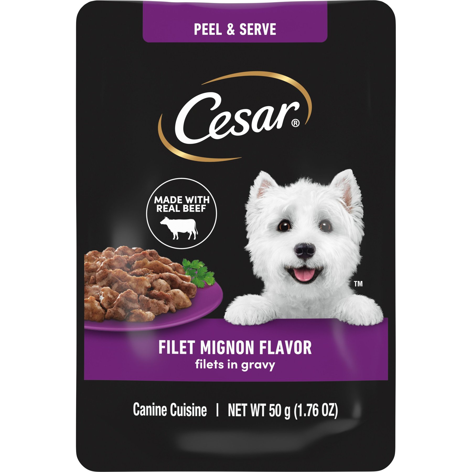 Cesar Filet Mignon Flavor Filets in Gravy Wet Dog Food, 1.76-oz mini-pouch, case of 20