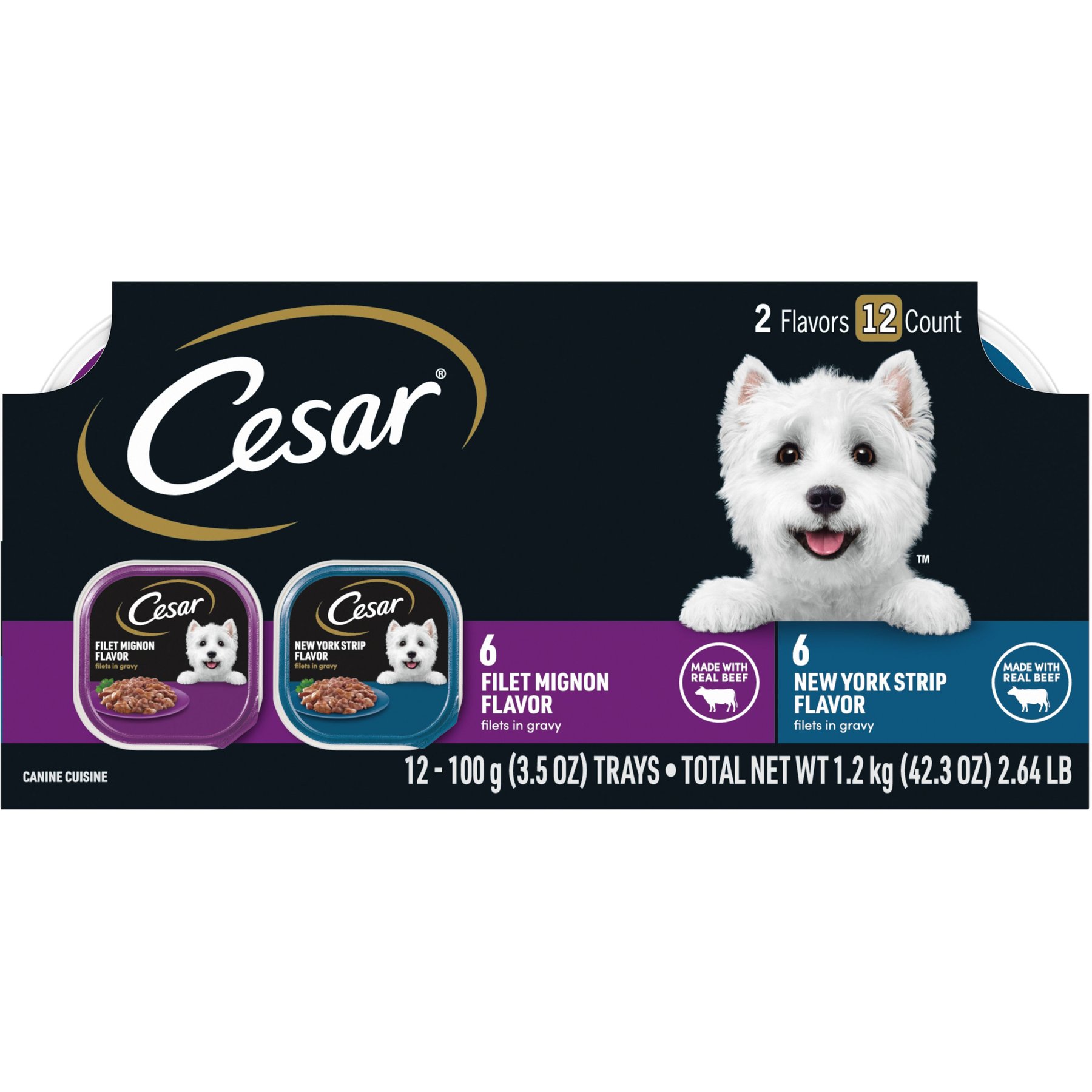 Cesar Filets in Gravy Beef Variety Pack Small Breed Adult Wet Dog Food Trays