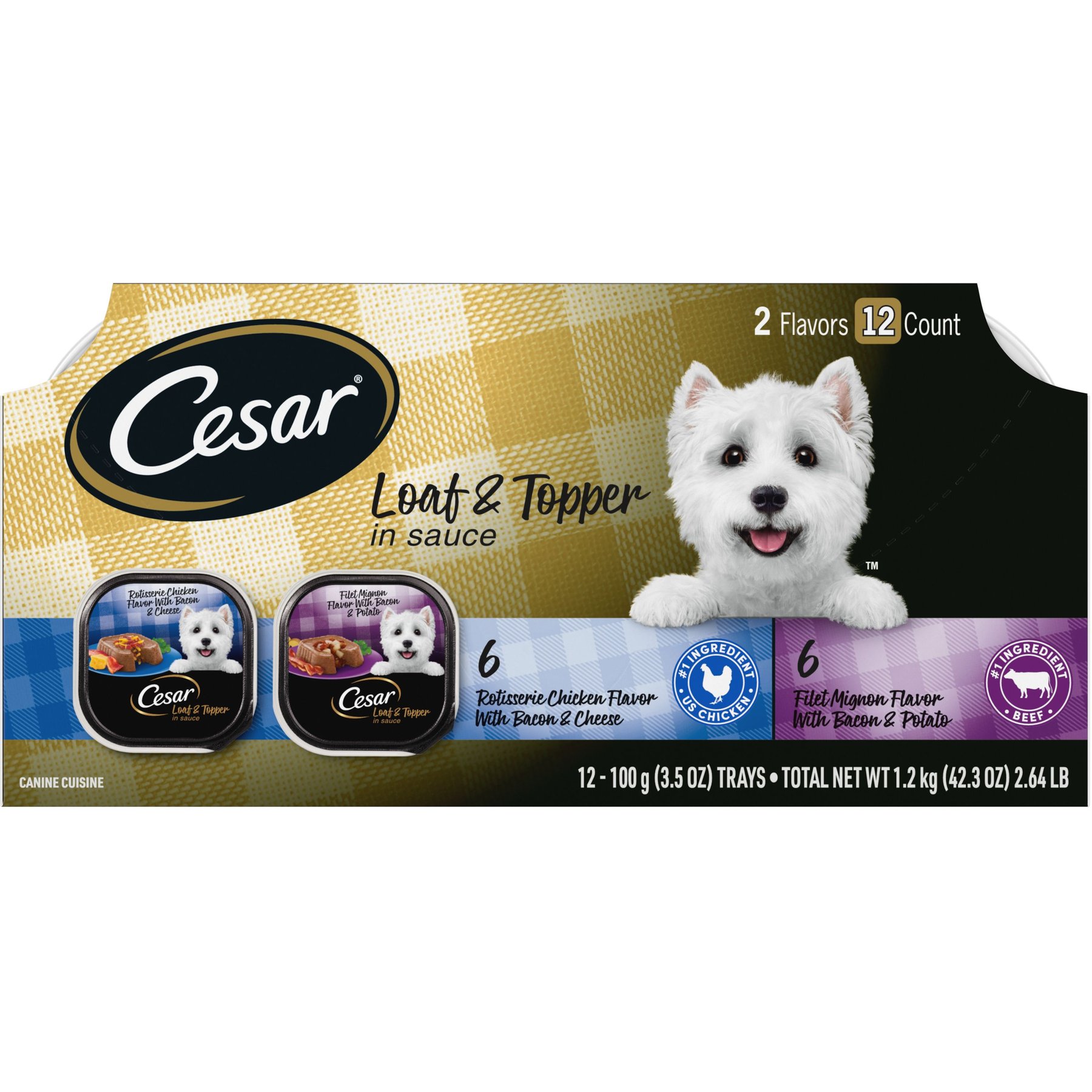Cesar Loaf in Sauce Rotisserie Chicken & Filet Mignon Flavors Variety Pack Grain-Free Small Breed Adult Wet Dog Food Trays