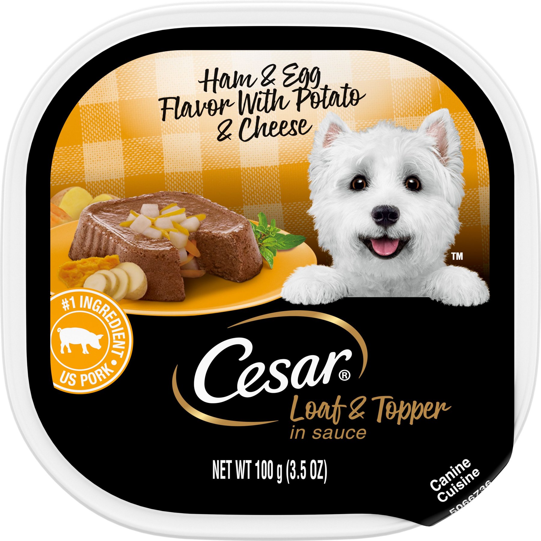Cesar Loaf & Topper in Sauce Ham & Egg Flavor with Potato & Cheese Grain-Free Small Breed Adult Wet Dog Food