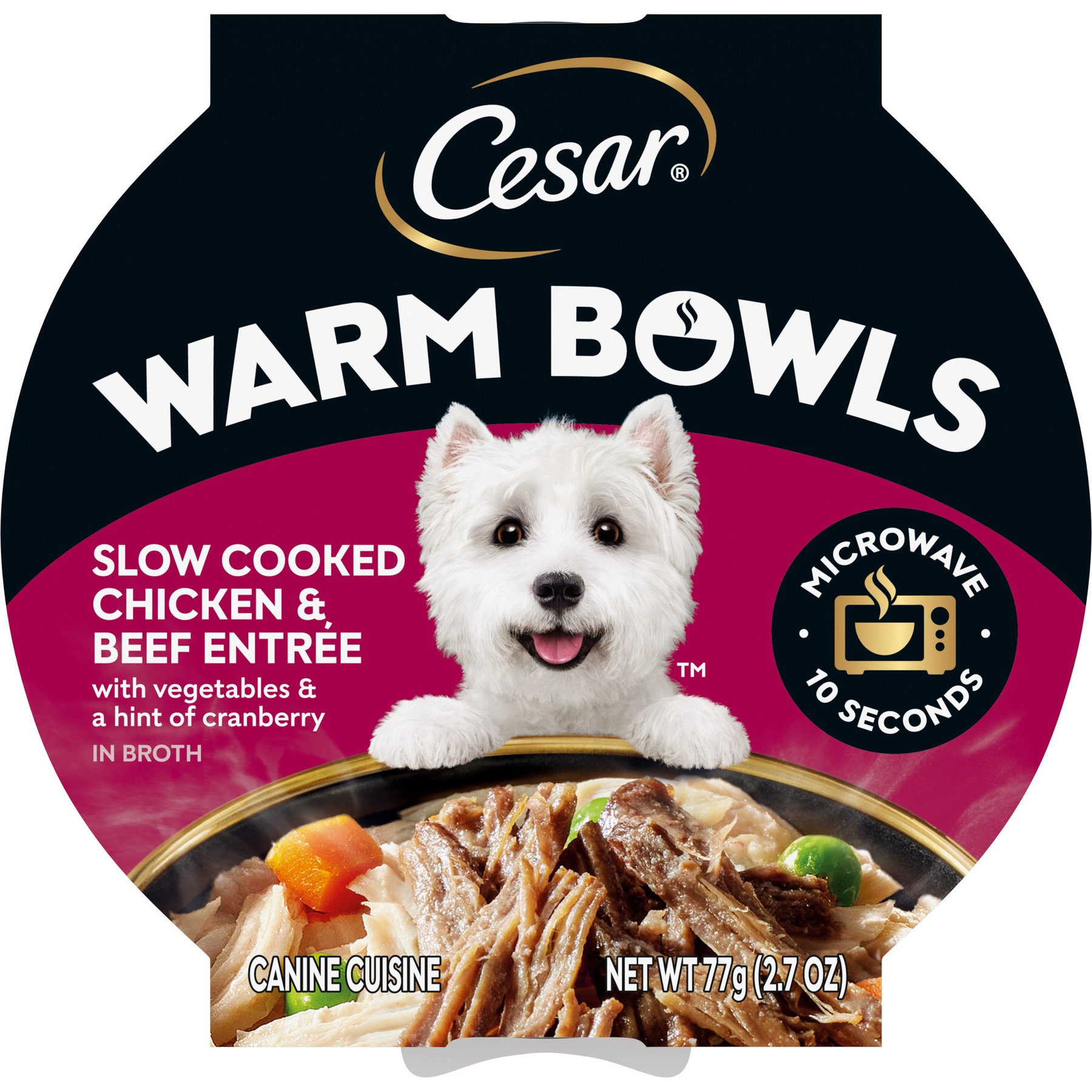 Cesar Warm Bowls Chicken & Beef with Vegetables Entree Shredded Wet Dog Food Trays